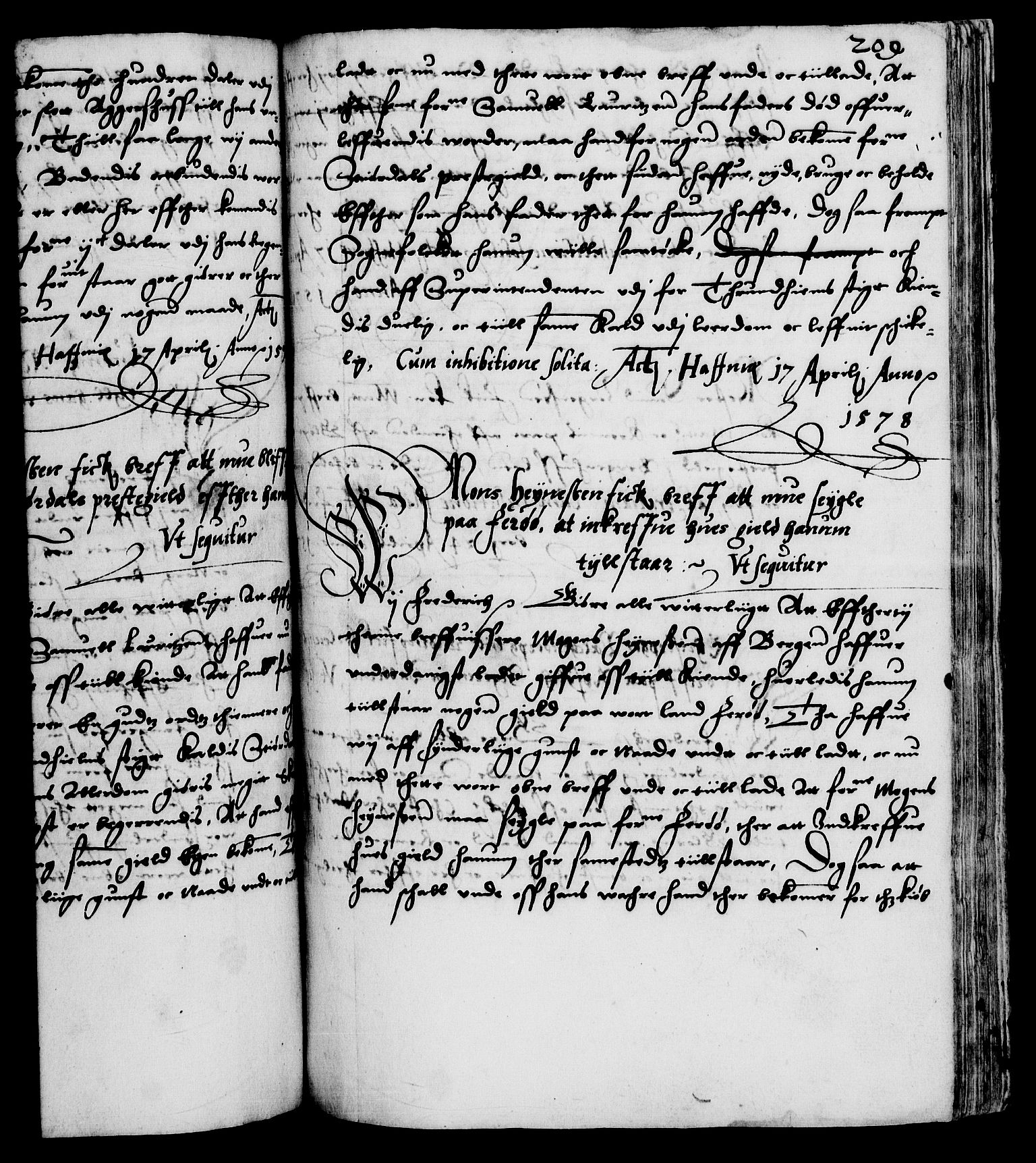 Danske Kanselli 1572-1799, AV/RA-EA-3023/F/Fc/Fca/Fcaa/L0001: Norske registre (mikrofilm), 1572-1588, p. 209a