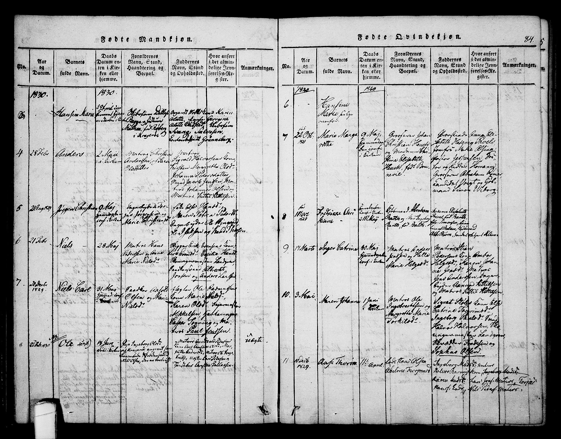 Kragerø kirkebøker, SAKO/A-278/F/Fa/L0004: Parish register (official) no. 4, 1814-1831, p. 84