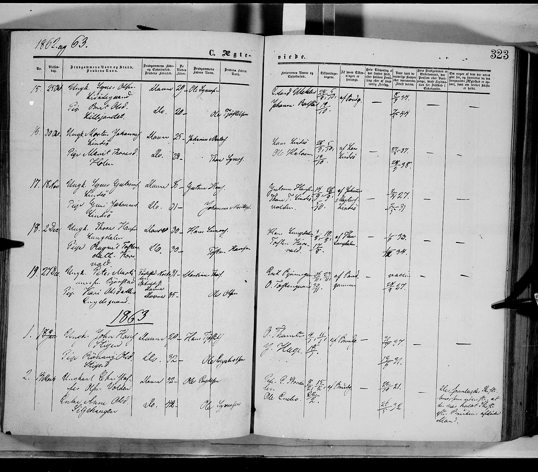 Dovre prestekontor, AV/SAH-PREST-066/H/Ha/Haa/L0001: Parish register (official) no. 1, 1854-1878, p. 323