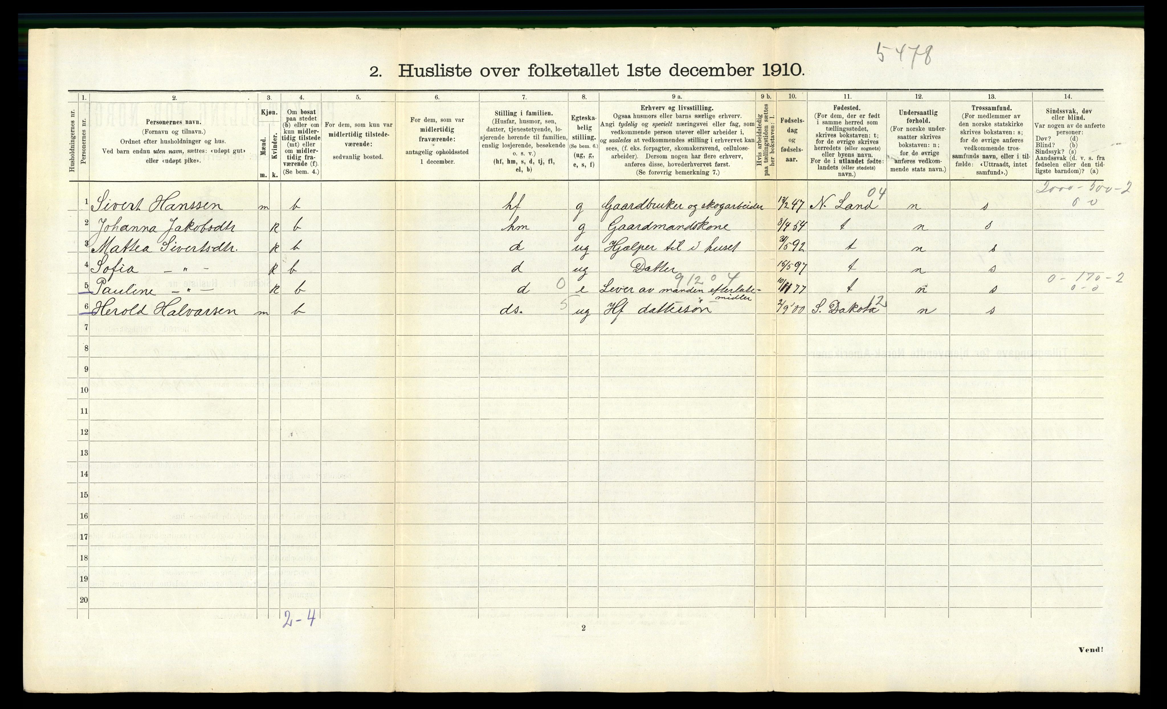 RA, 1910 census for Stjørna, 1910, p. 290