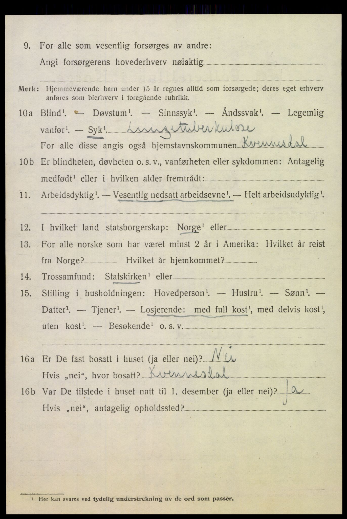 SAK, 1920 census for Bygland, 1920, p. 4540