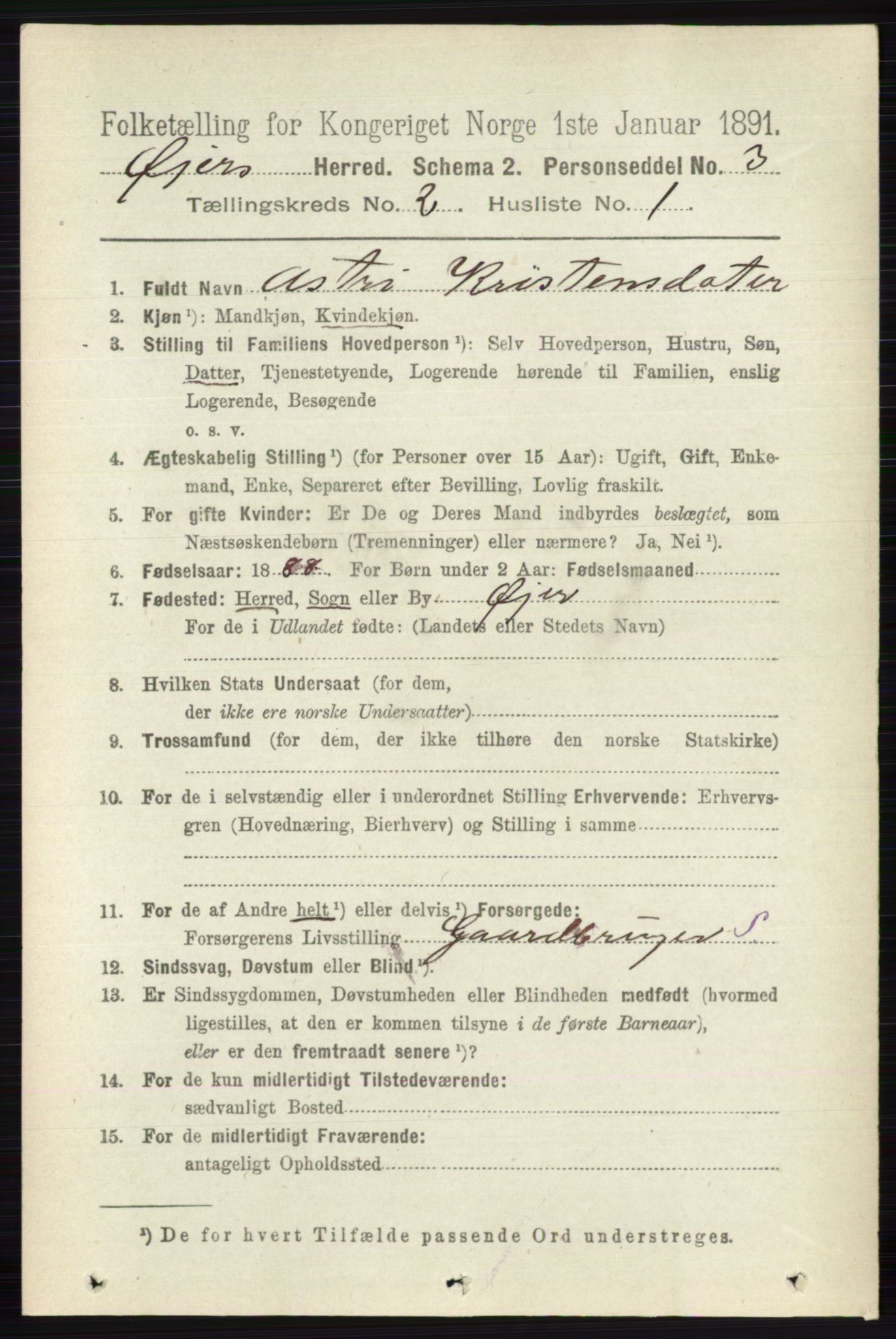 RA, 1891 census for 0521 Øyer, 1891, p. 485