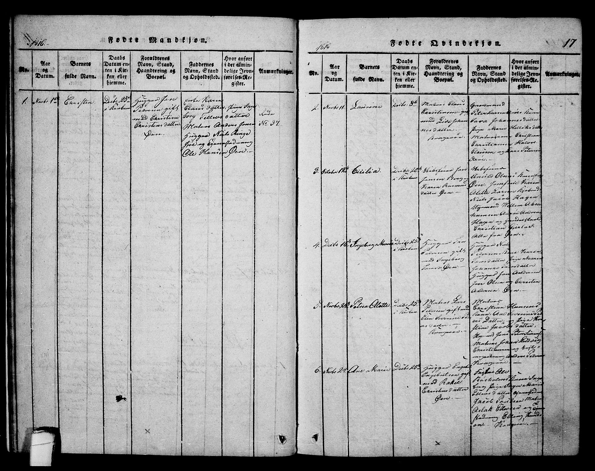 Kragerø kirkebøker, SAKO/A-278/F/Fa/L0004: Parish register (official) no. 4, 1814-1831, p. 17