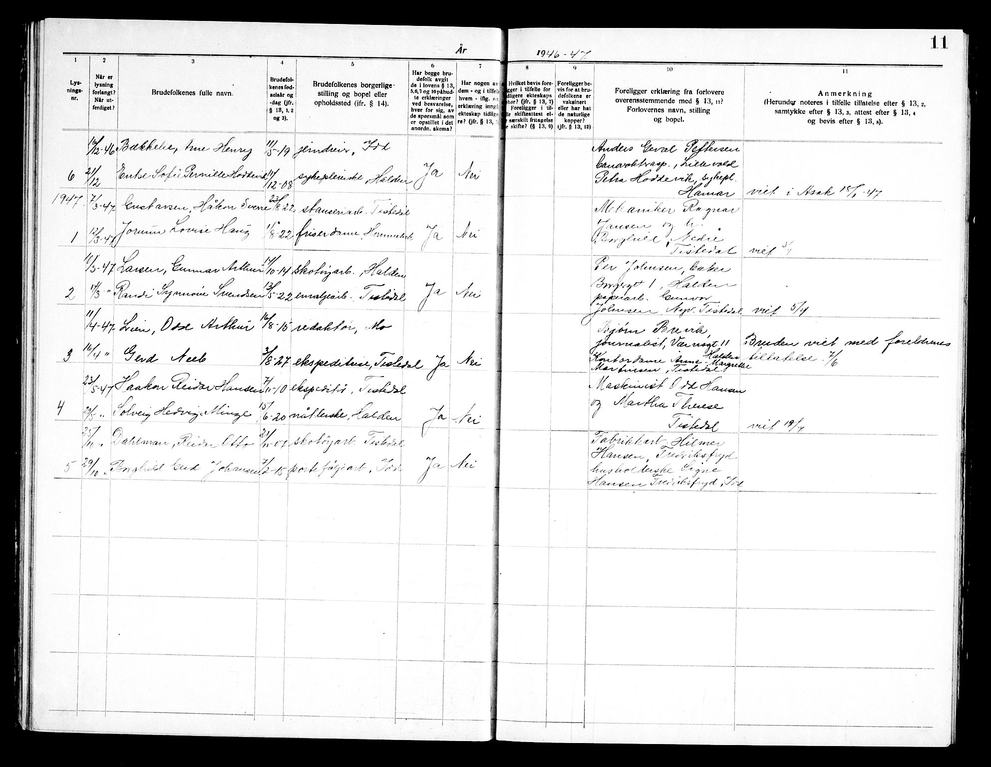Halden prestekontor Kirkebøker, SAO/A-10909/H/Hb/L0001: Banns register no. II 1, 1919-1960, p. 11