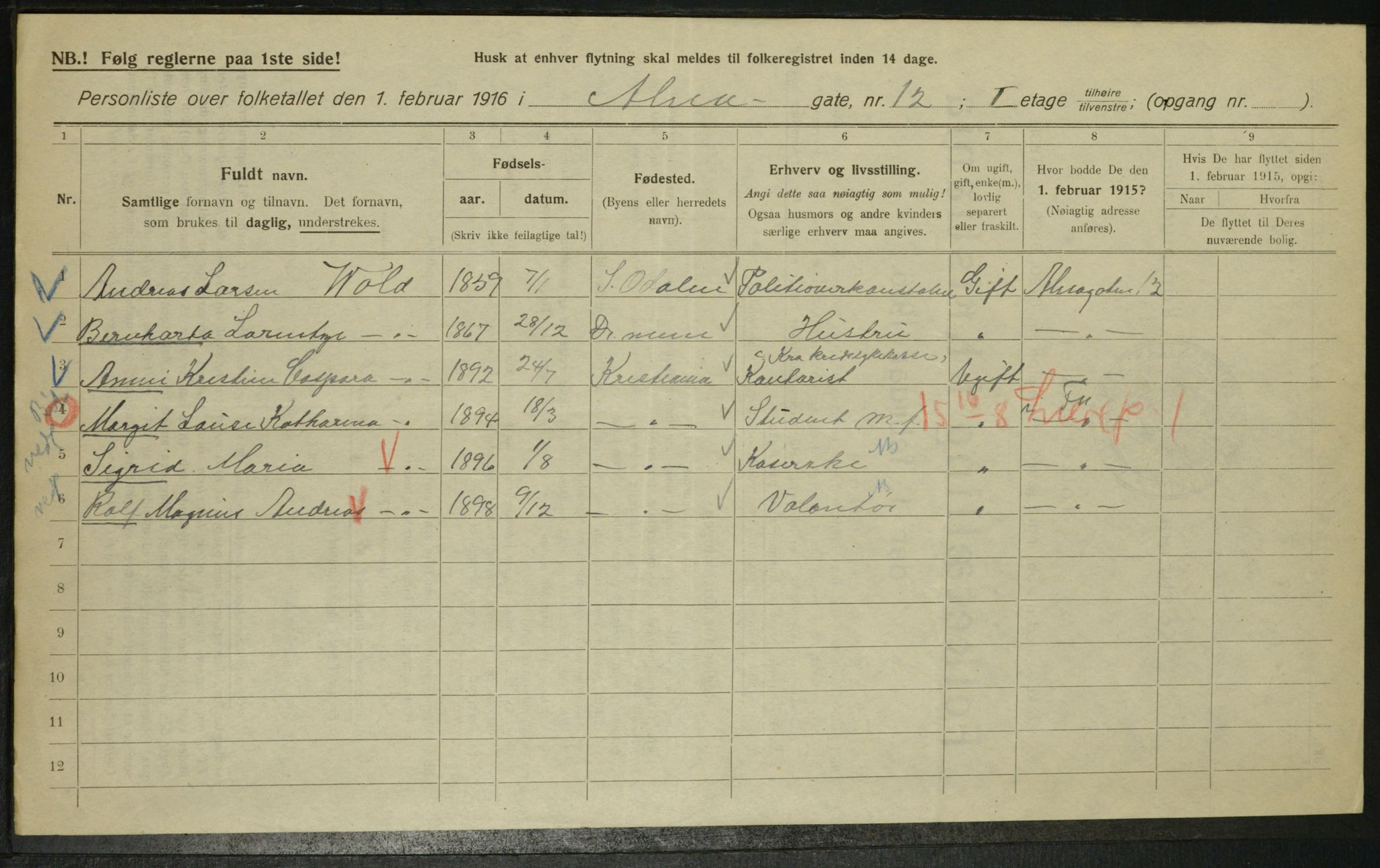 OBA, Municipal Census 1916 for Kristiania, 1916, p. 1167