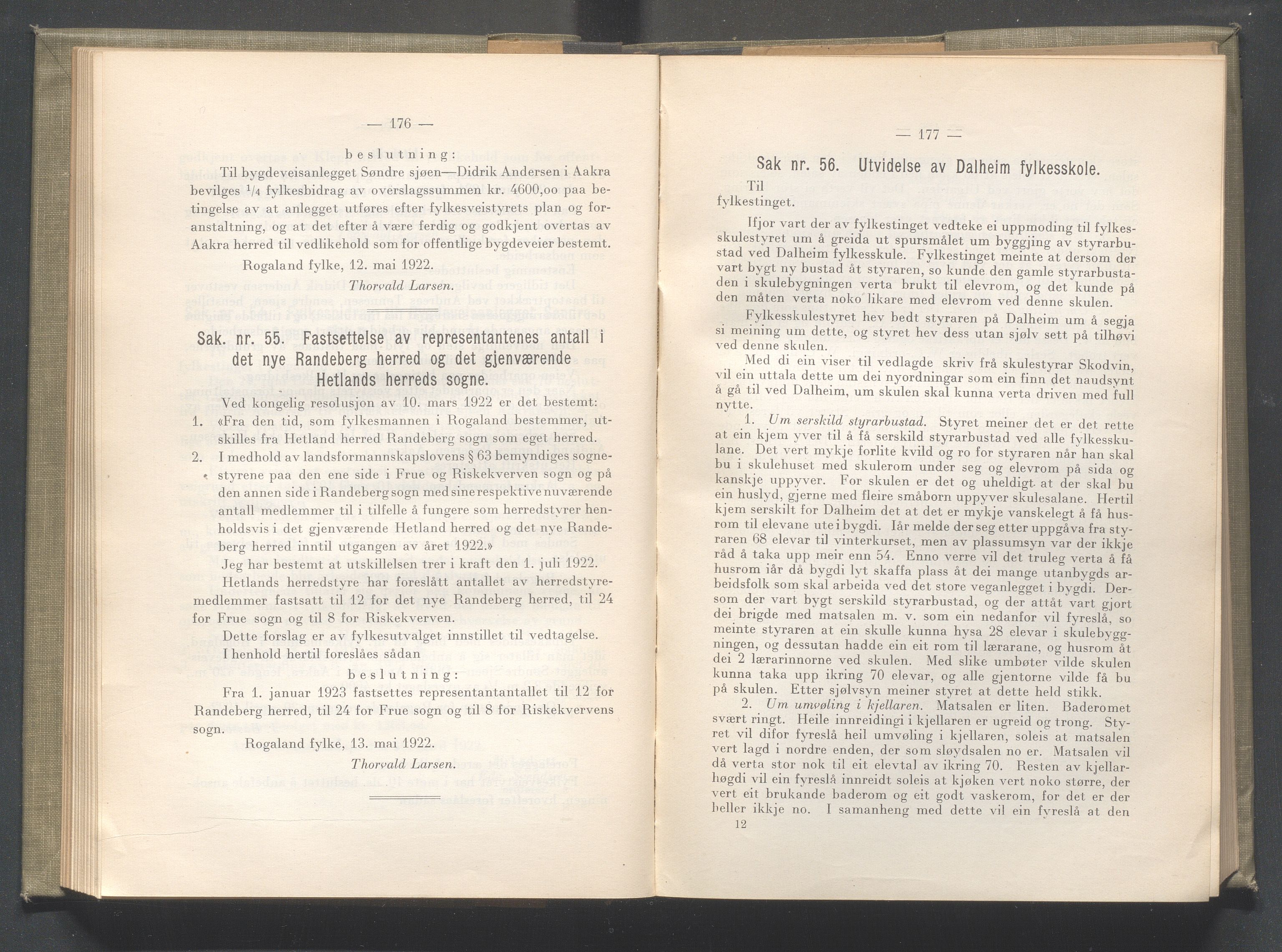 Rogaland fylkeskommune - Fylkesrådmannen , IKAR/A-900/A/Aa/Aaa/L0041: Møtebok , 1922, p. 176-177