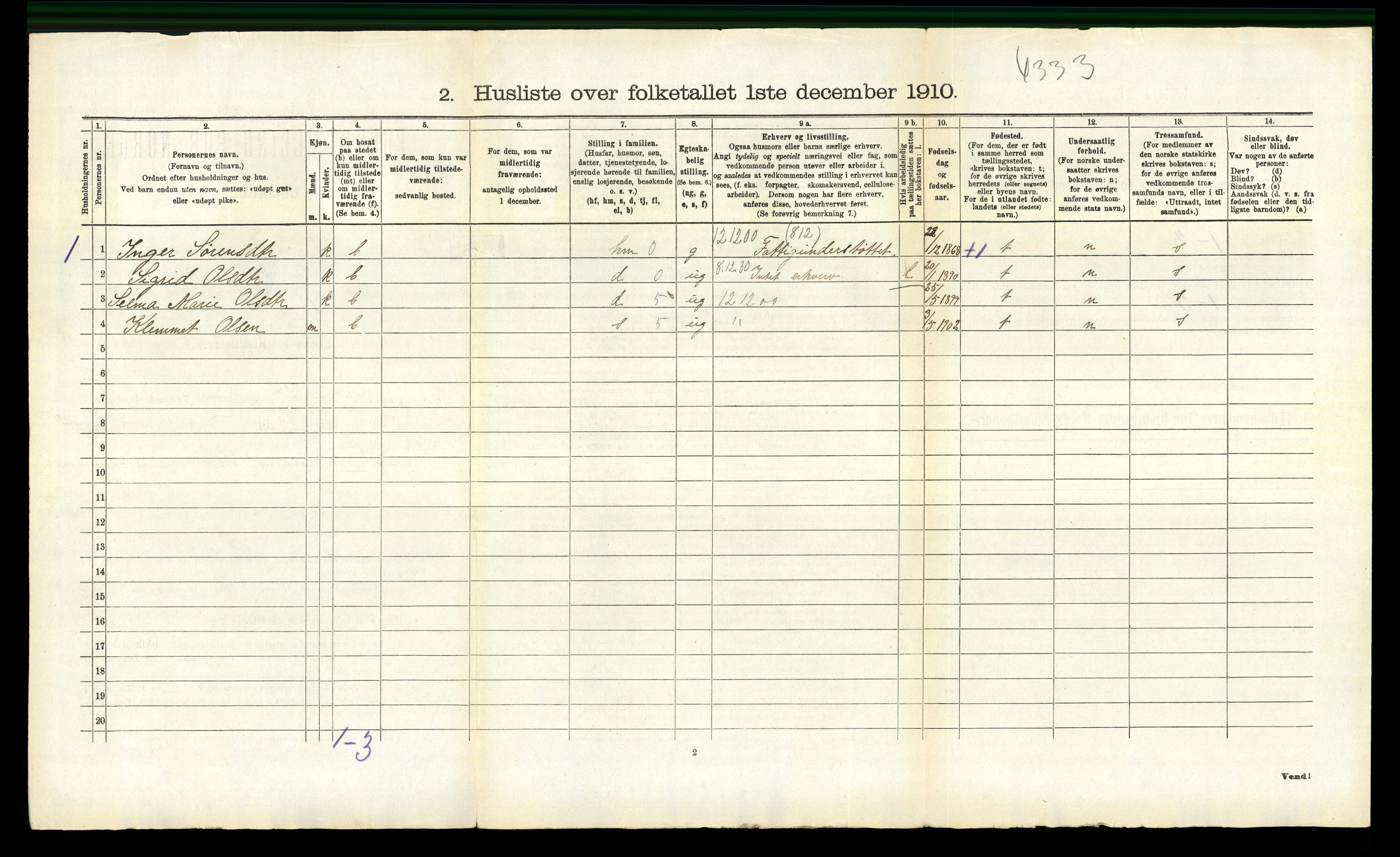 RA, 1910 census for Froland, 1910, p. 87