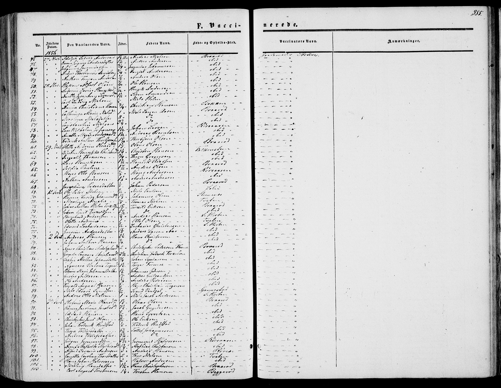 Borre kirkebøker, SAKO/A-338/F/Fa/L0006: Parish register (official) no. I 6, 1852-1862, p. 385