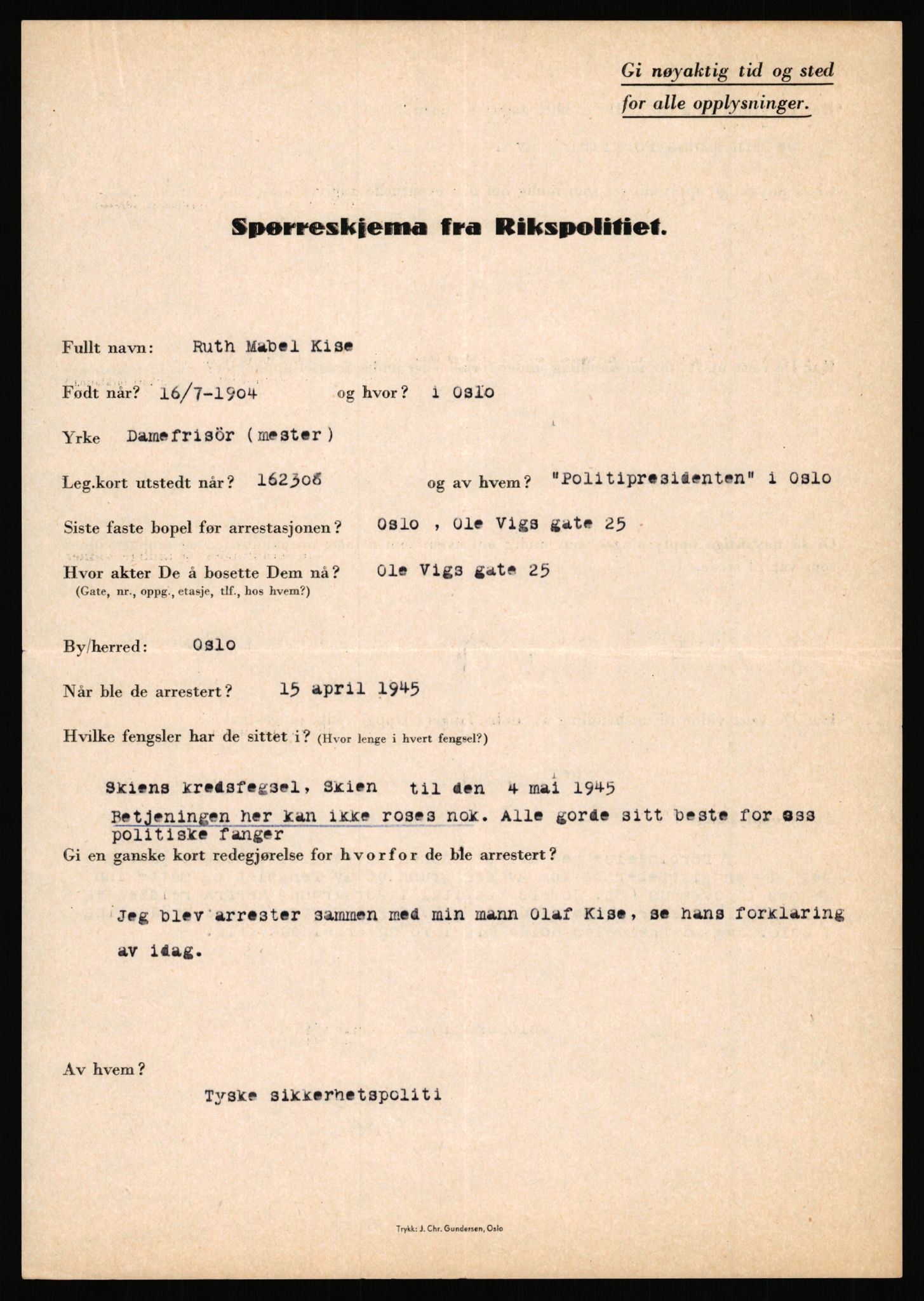 Rikspolitisjefen, AV/RA-S-1560/L/L0009: Karlsen, Aksel Emanuel - Kristiansen, Øivind Vetre, 1940-1945, p. 267