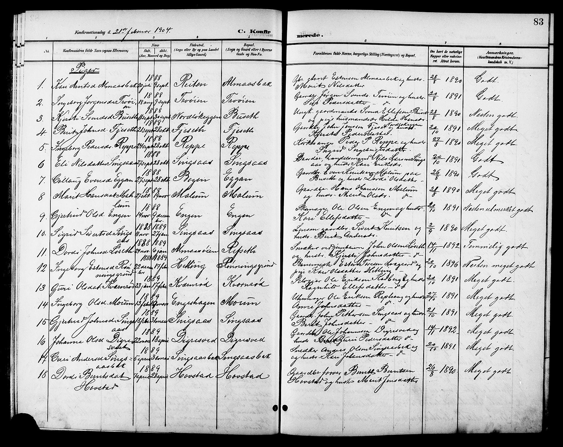 Ministerialprotokoller, klokkerbøker og fødselsregistre - Sør-Trøndelag, SAT/A-1456/688/L1029: Parish register (copy) no. 688C04, 1899-1915, p. 83