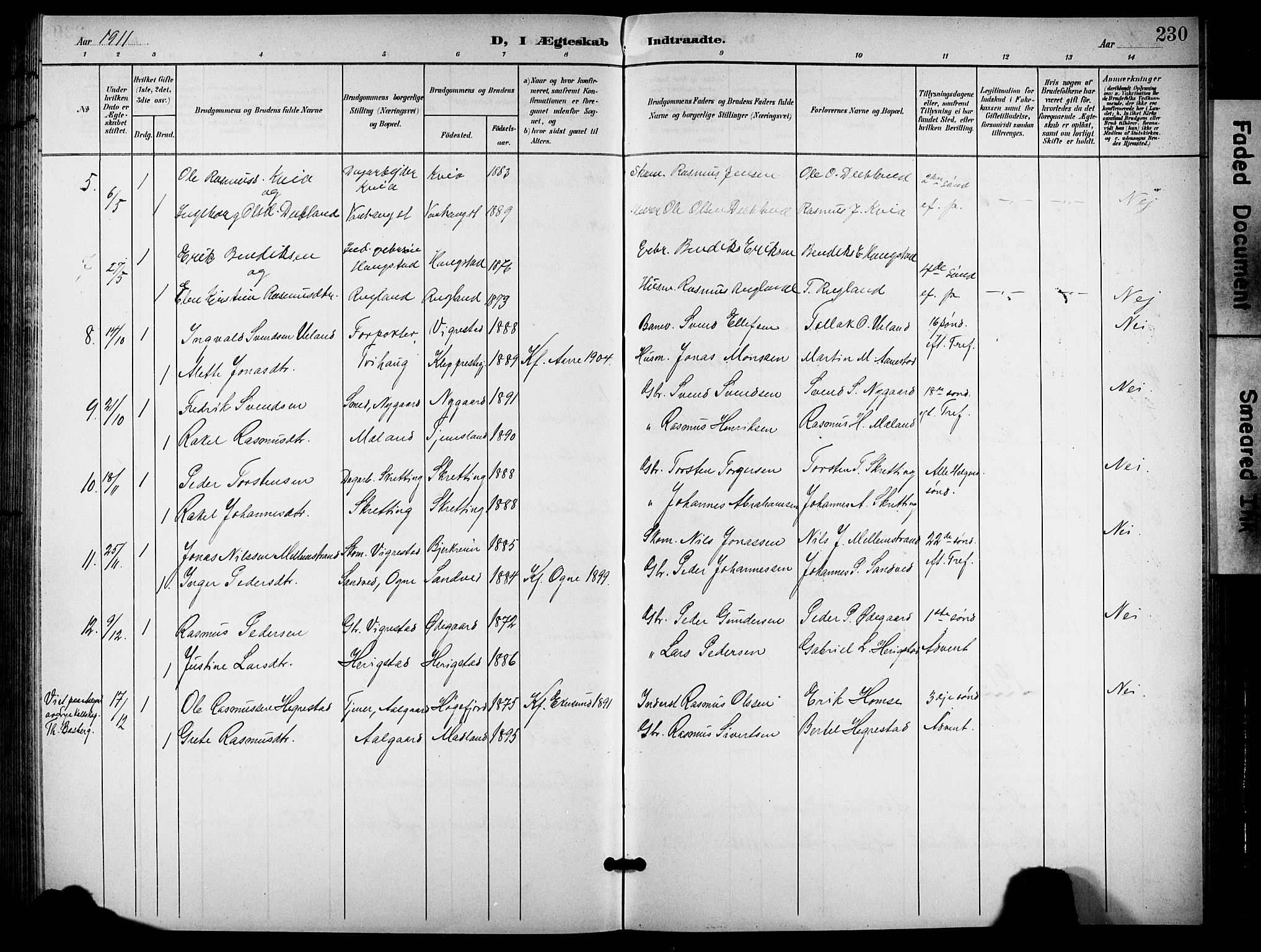 Hå sokneprestkontor, SAST/A-101801/001/30BB/L0006: Parish register (copy) no. B 6, 1900-1924, p. 230