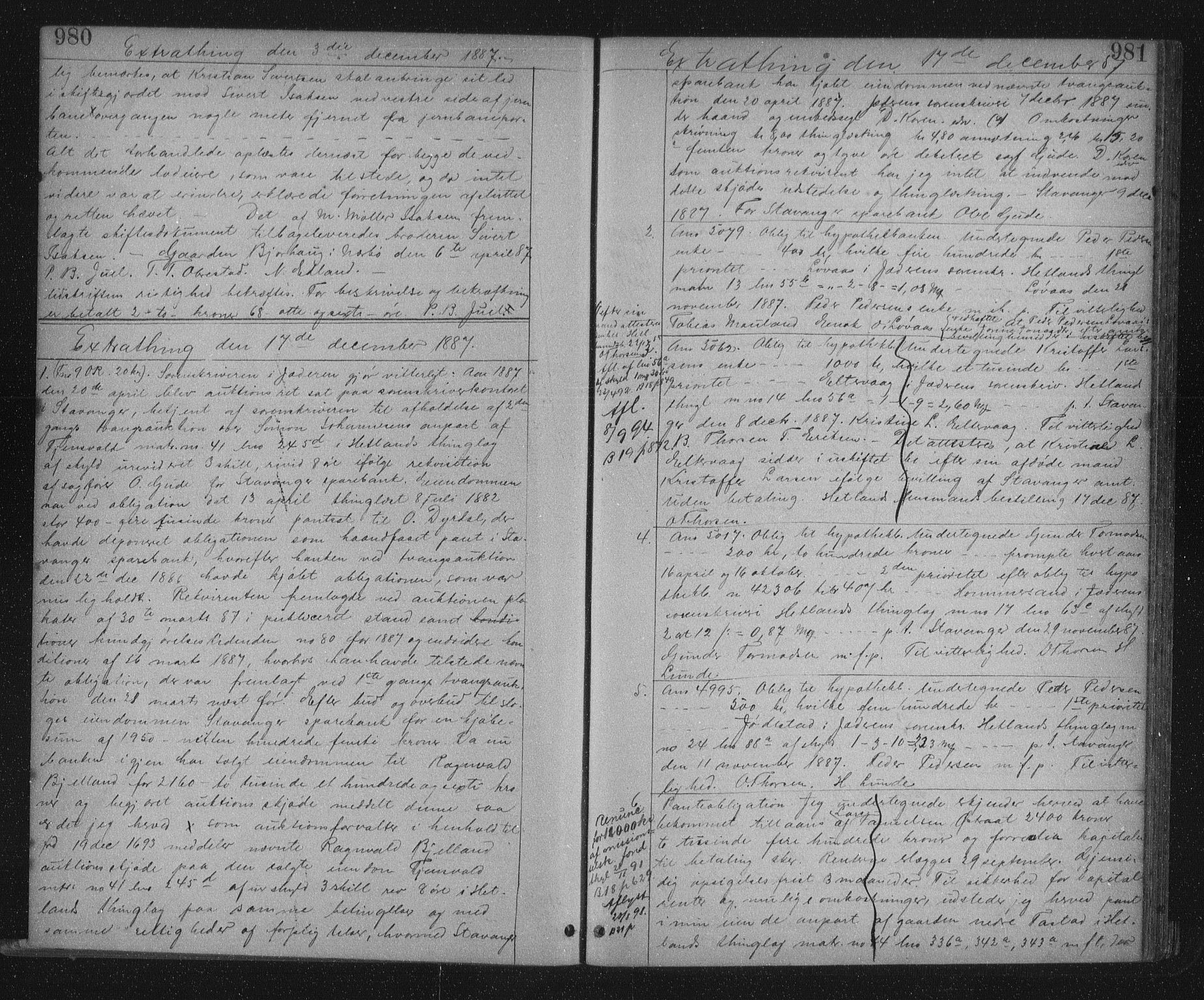 Jæren sorenskriveri, SAST/A-100310/01/4/41/41BF/L0009: Mortgage book no. 16, 1885-1888, p. 980-981