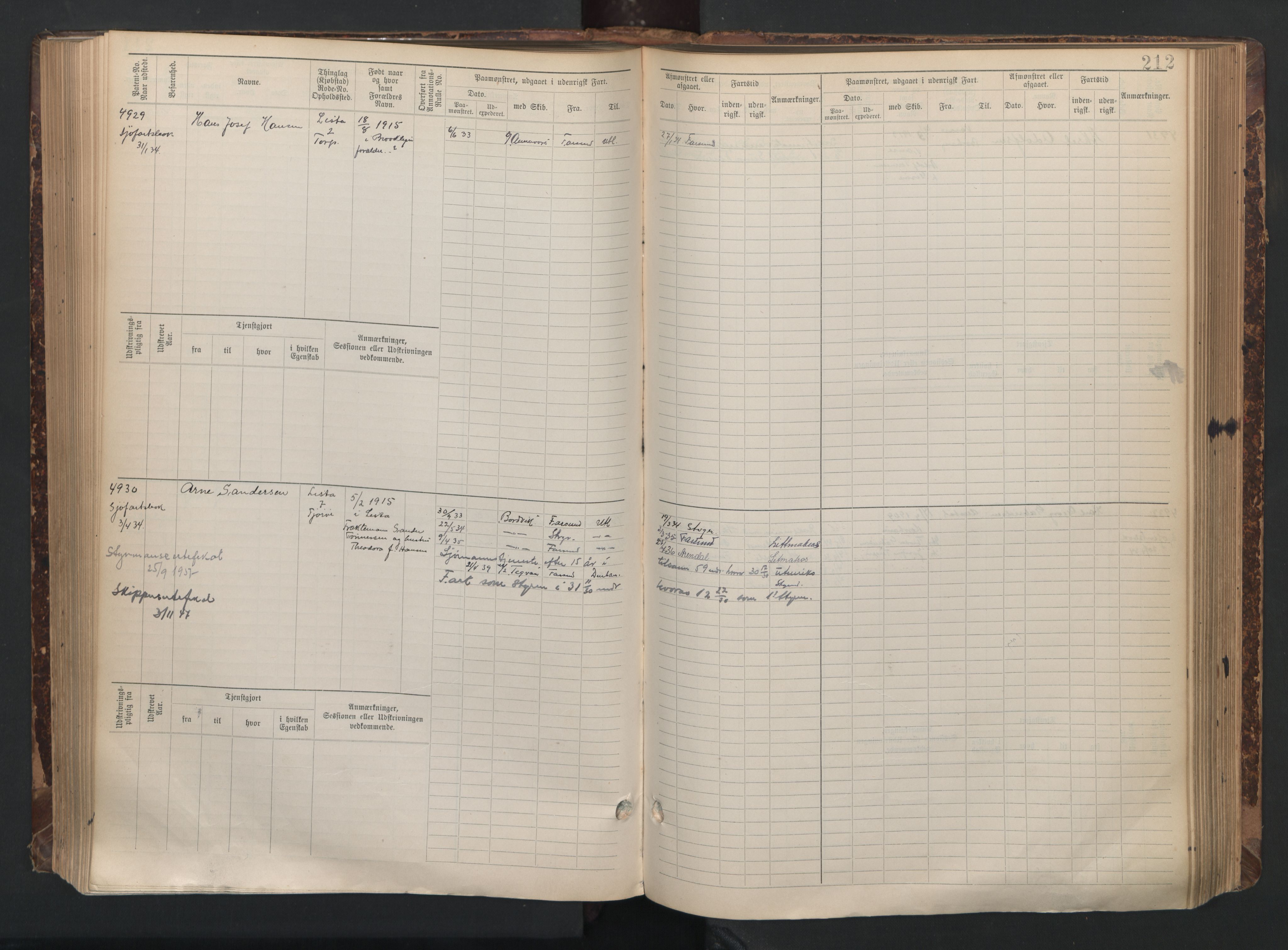 Farsund mønstringskrets, AV/SAK-2031-0017/F/Fb/L0021: Hovedrulle nr 4507-5268, Z-13, 1900-1948, p. 223