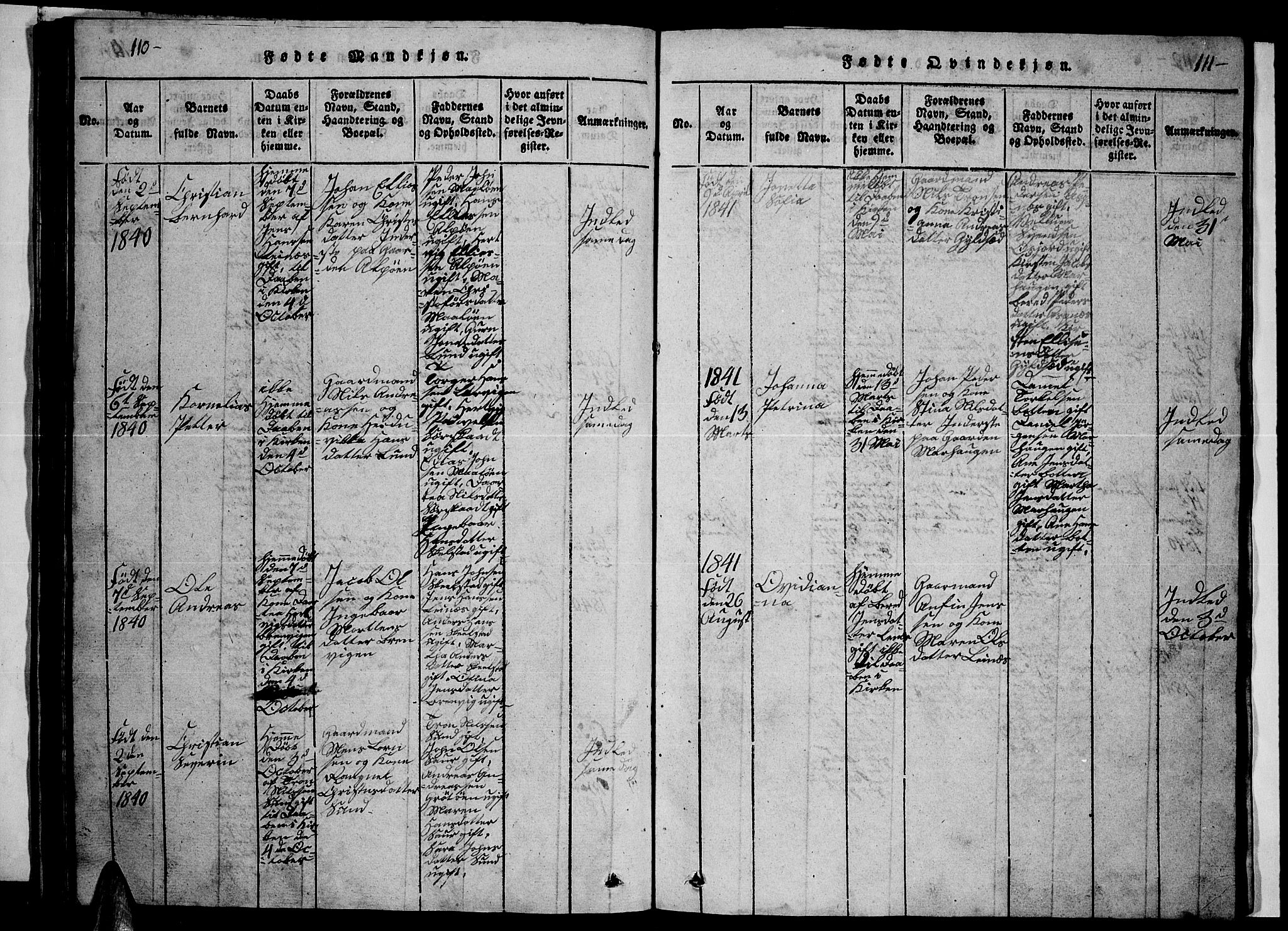 Ministerialprotokoller, klokkerbøker og fødselsregistre - Nordland, AV/SAT-A-1459/857/L0826: Parish register (copy) no. 857C01, 1821-1852, p. 110-111