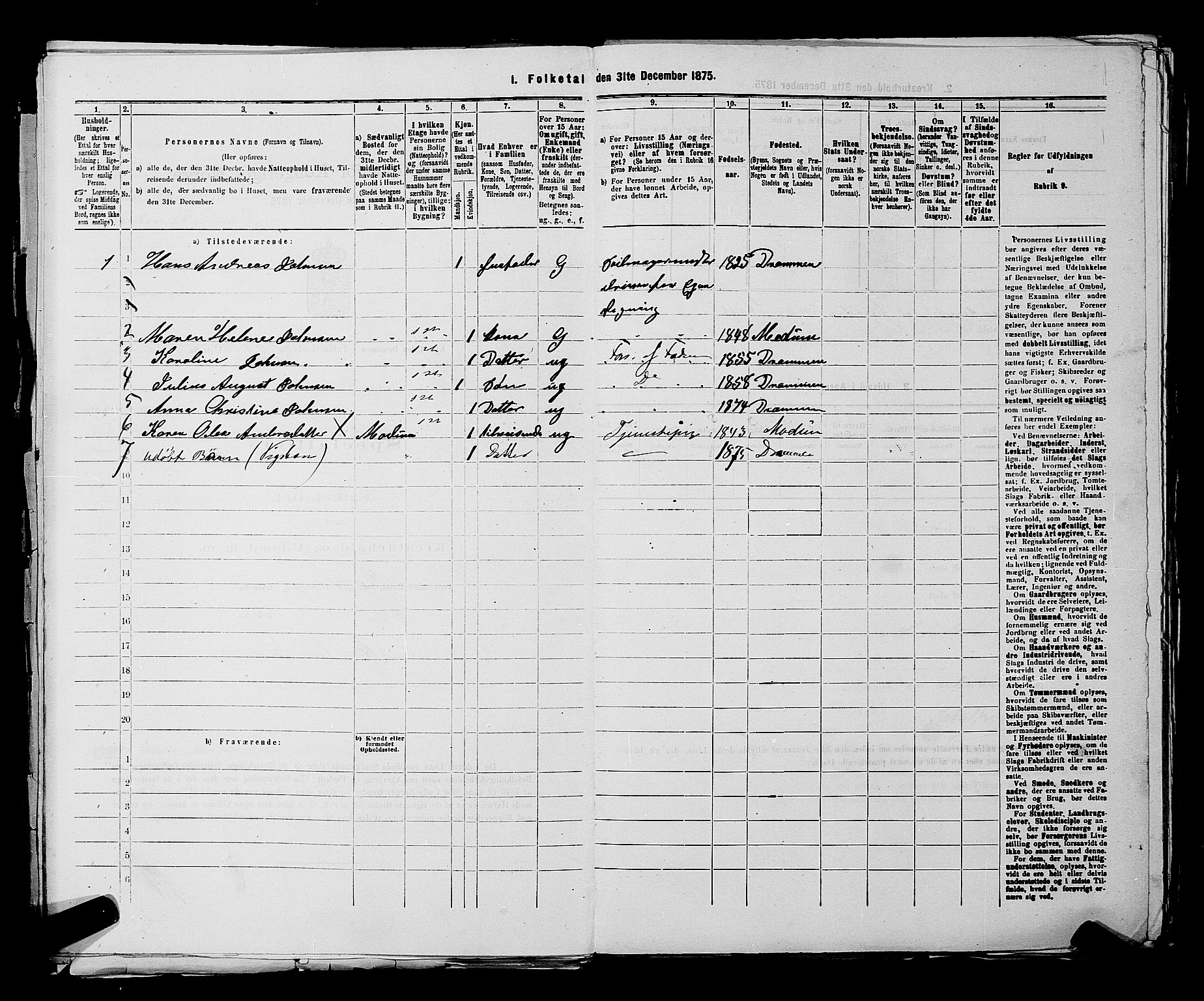 SAKO, 1875 census for 0602 Drammen, 1875, p. 3730