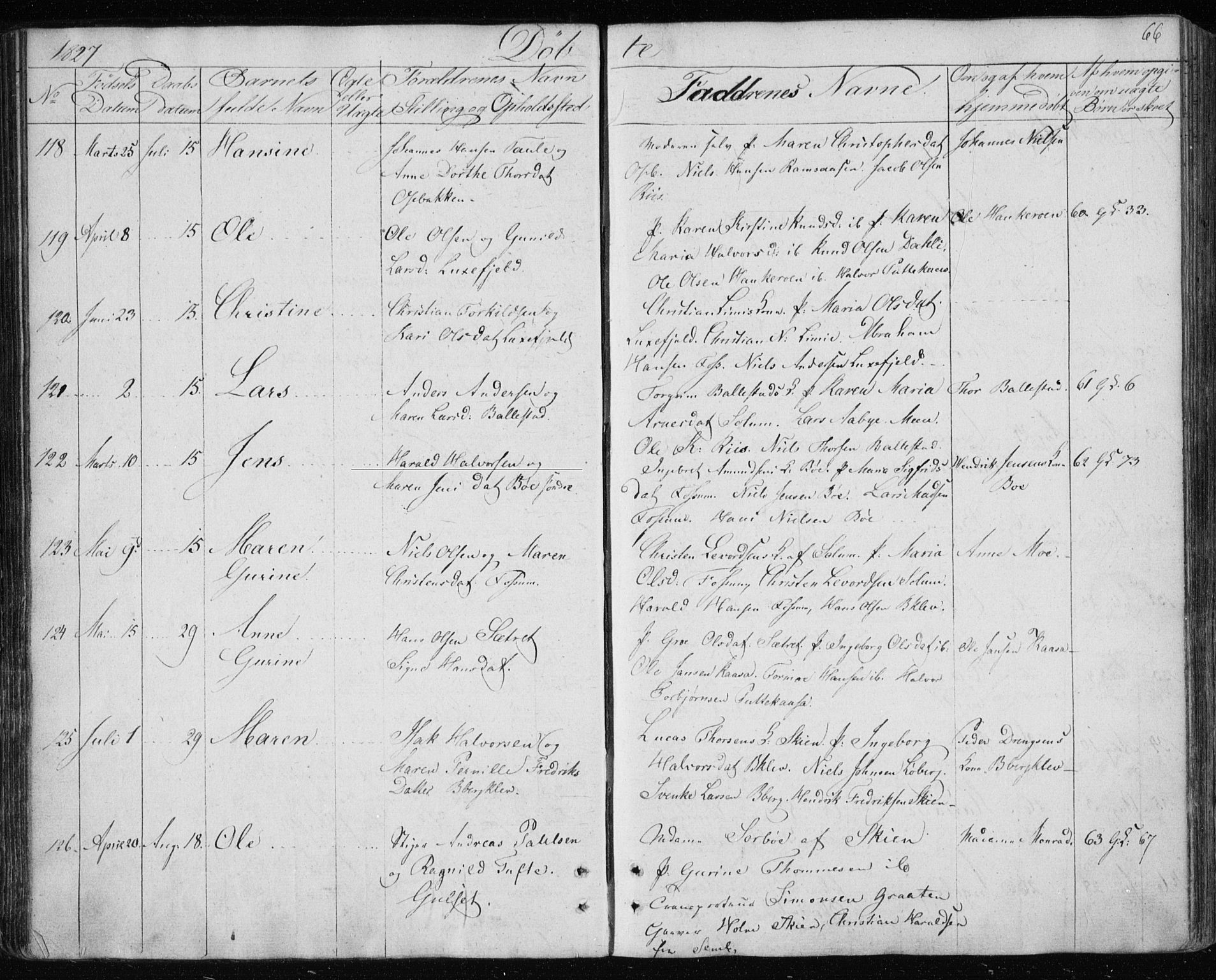Gjerpen kirkebøker, SAKO/A-265/F/Fa/L0005: Parish register (official) no. I 5, 1823-1829, p. 66