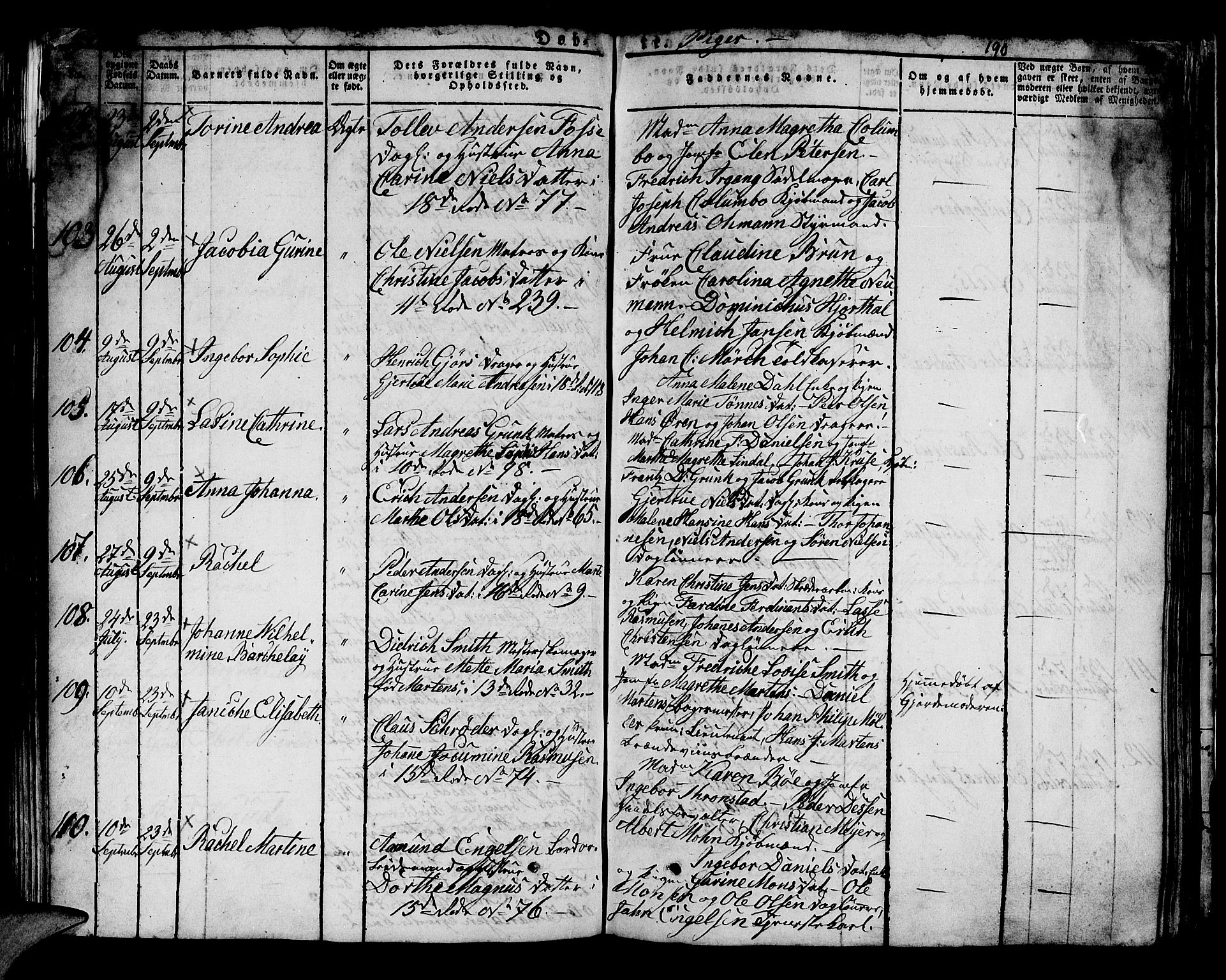 Domkirken sokneprestembete, AV/SAB-A-74801/H/Hab/L0005: Parish register (copy) no. A 5, 1821-1830, p. 190