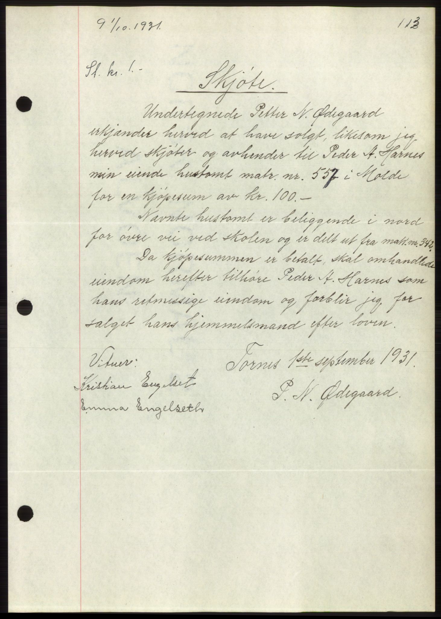 Romsdal sorenskriveri, AV/SAT-A-4149/1/2/2C/L0060: Mortgage book no. 54, 1931-1932, Deed date: 01.10.1931