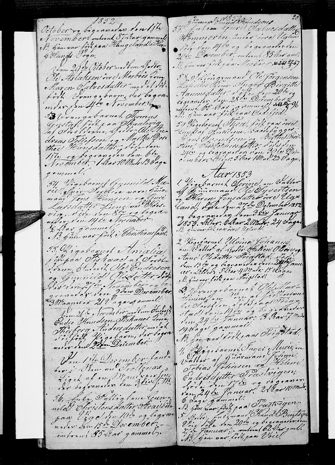 Oddernes sokneprestkontor, AV/SAK-1111-0033/F/Fb/Fba/L0005: Parish register (copy) no. B 5, 1846-1859, p. 20