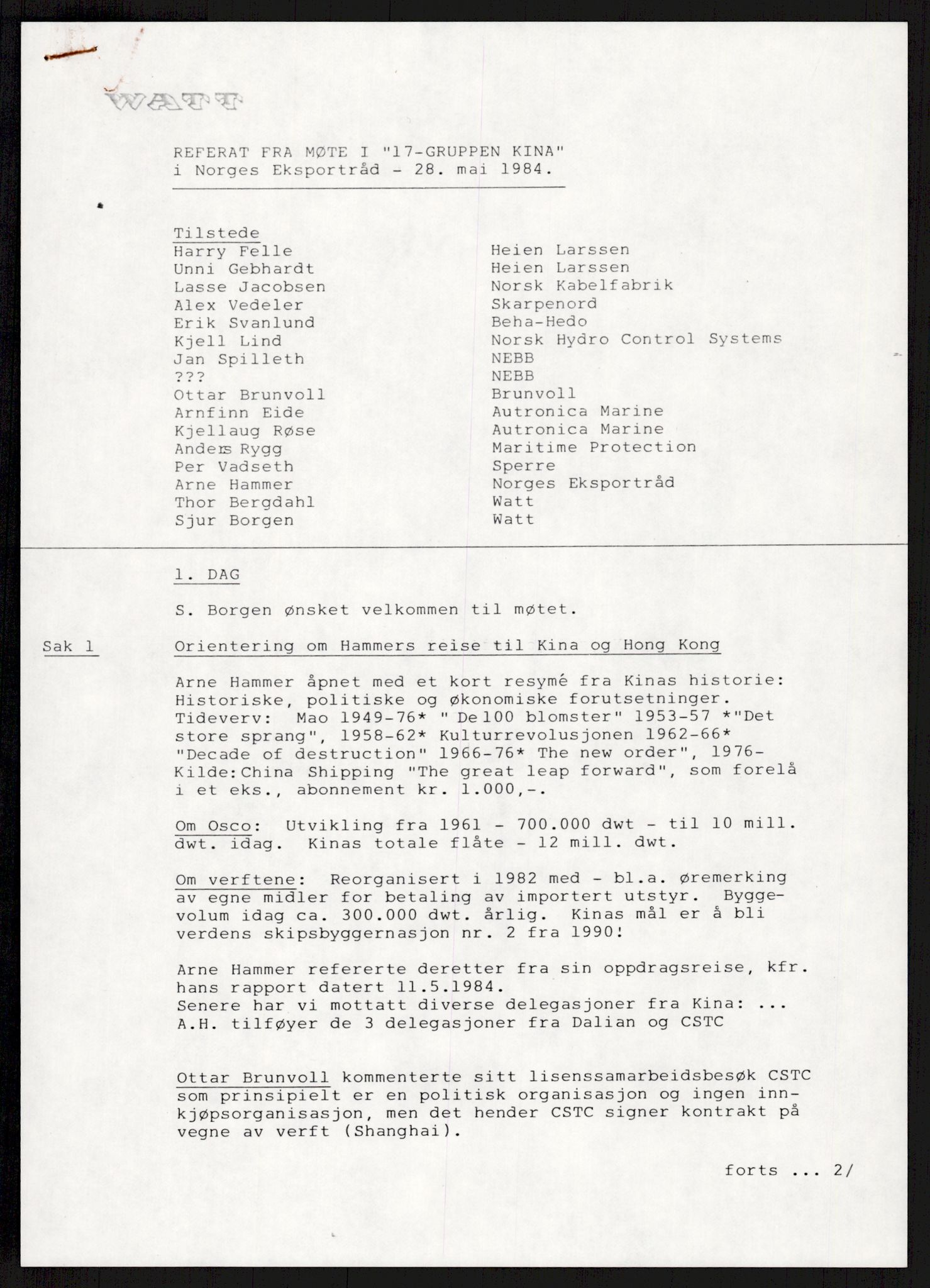 "17-Gruppen Kina", AV/RA-PA-1688/A/L0001: Møtereferater, 1979-1986, p. 105