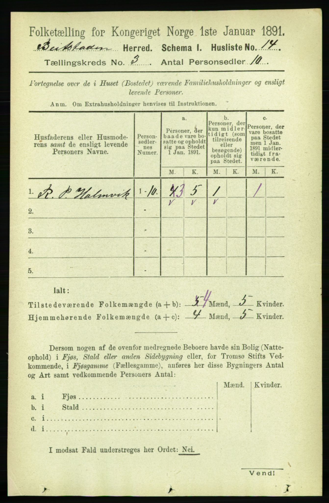 RA, 1891 census for 1727 Beitstad, 1891, p. 692