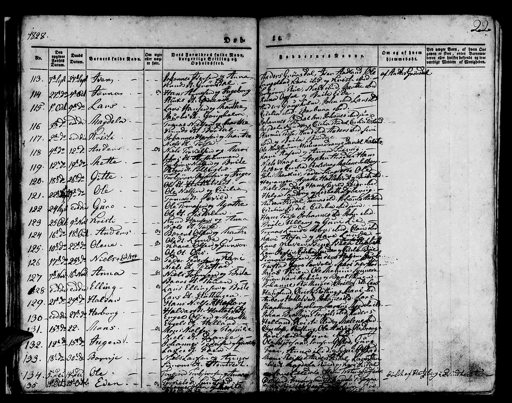 Os sokneprestembete, AV/SAB-A-99929: Parish register (official) no. A 14, 1826-1839, p. 22