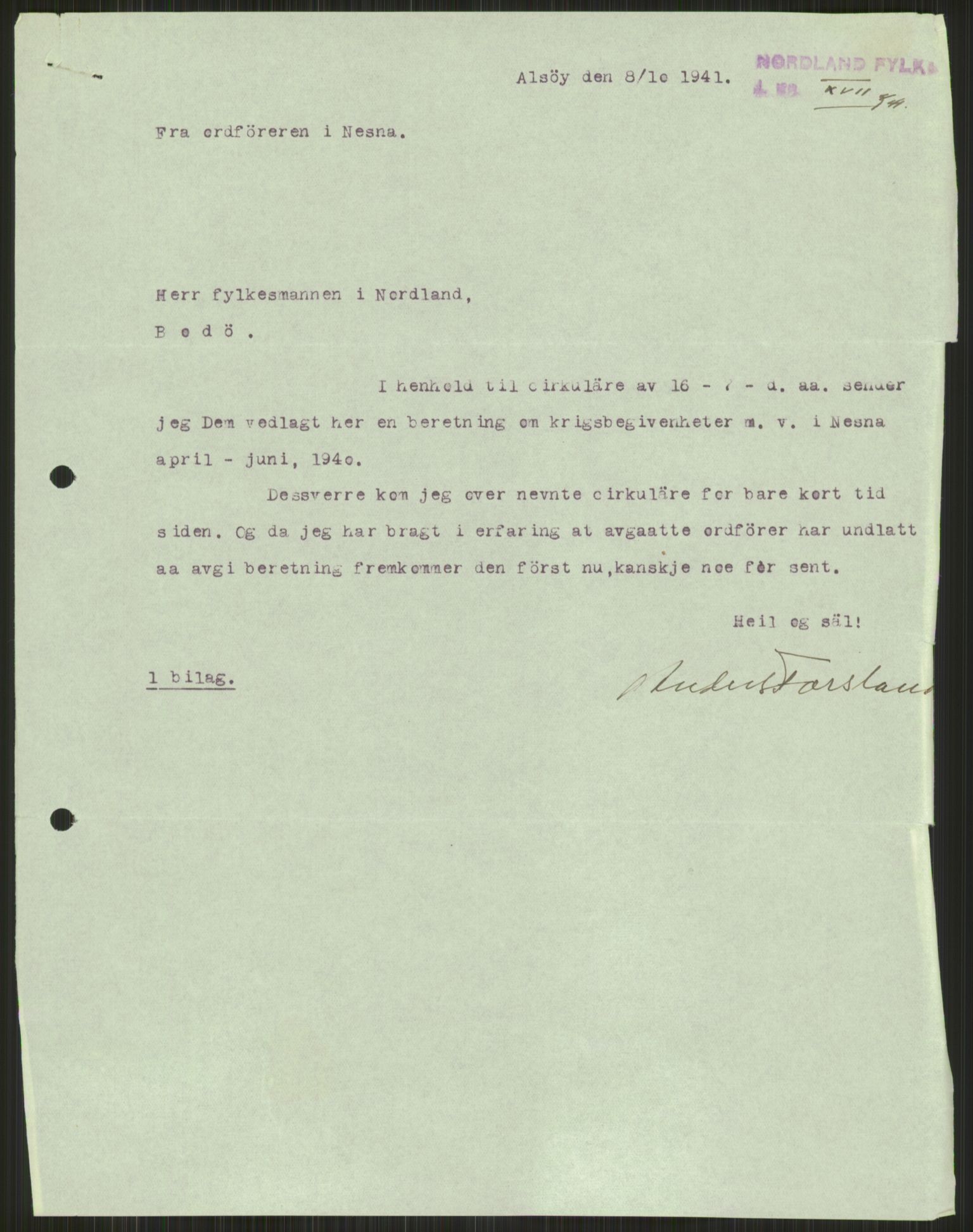 Forsvaret, Forsvarets krigshistoriske avdeling, AV/RA-RAFA-2017/Y/Ya/L0017: II-C-11-31 - Fylkesmenn.  Rapporter om krigsbegivenhetene 1940., 1940, p. 254