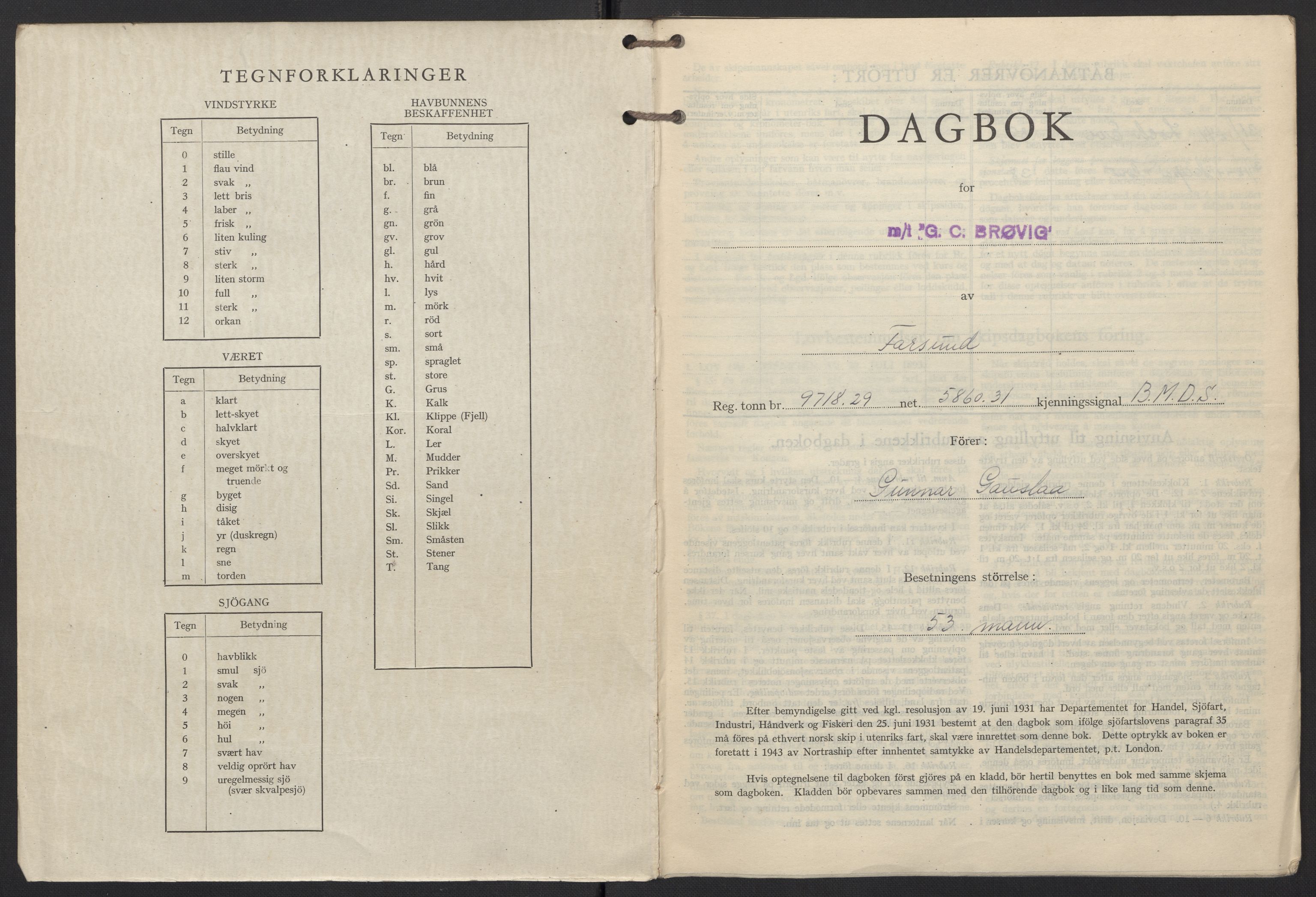 Nortraship, Skipsdagbøker, AV/RA-S-2168/F/L1560/0006: Boknr. 8591 - 8600 / Boknr. 8596 G. C. Brøvig, 1944-1945