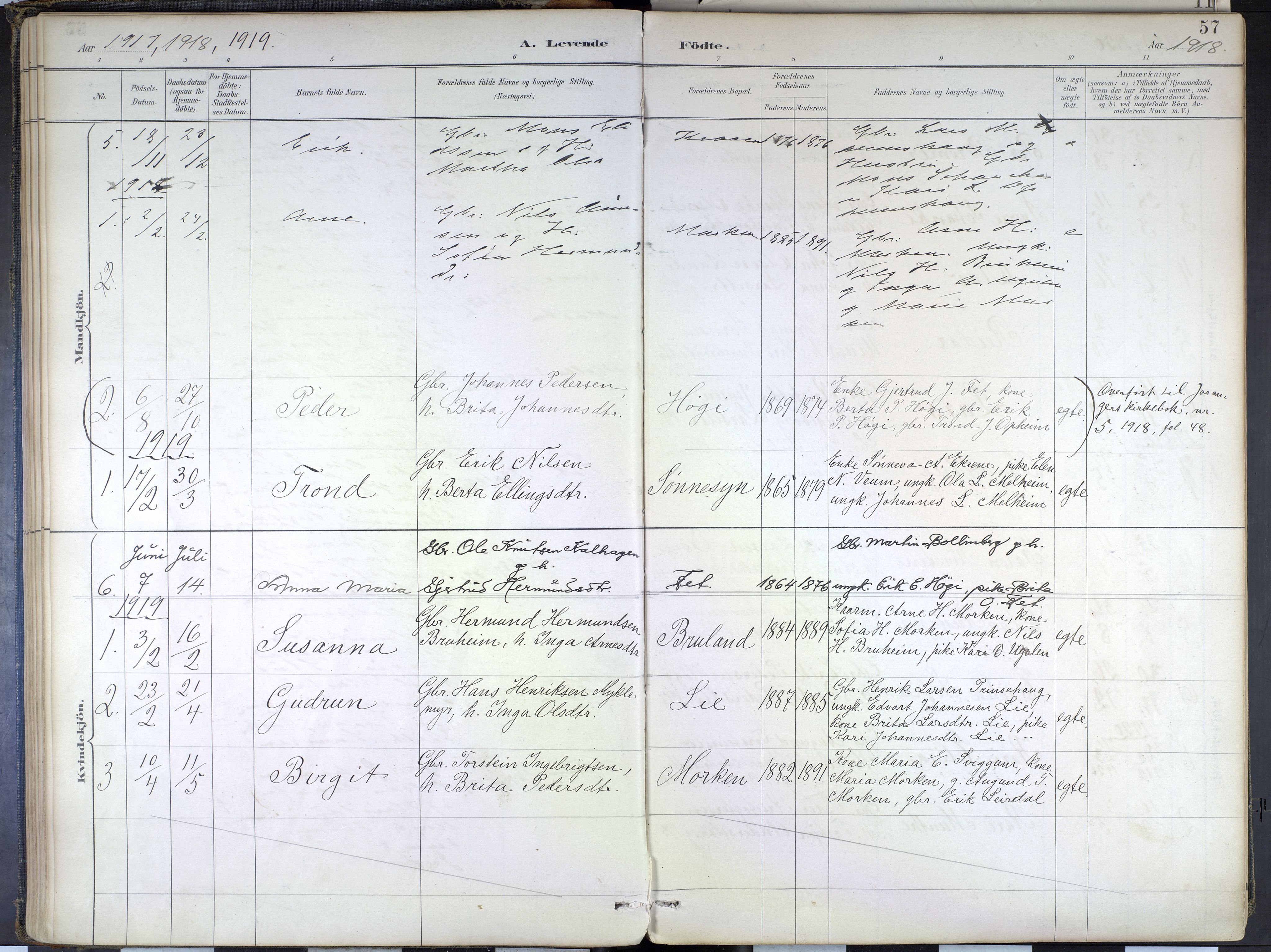 Hafslo sokneprestembete, SAB/A-80301/H/Haa/Haad/L0001: Parish register (official) no. D 1, 1886-1934, p. 57