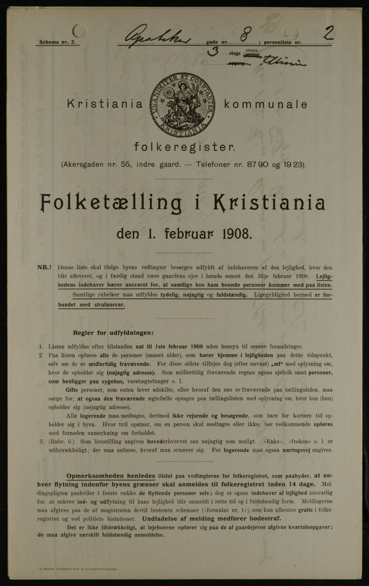 OBA, Municipal Census 1908 for Kristiania, 1908, p. 1621