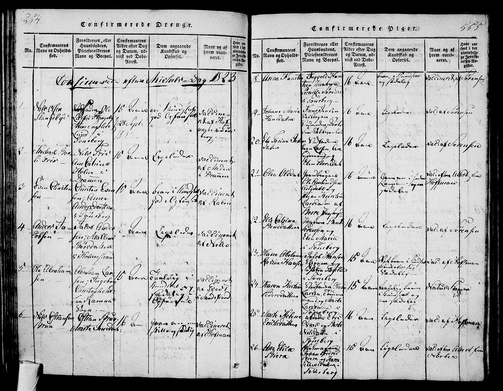 Tønsberg kirkebøker, AV/SAKO-A-330/F/Fa/L0004: Parish register (official) no. I 4, 1813-1826, p. 554-555