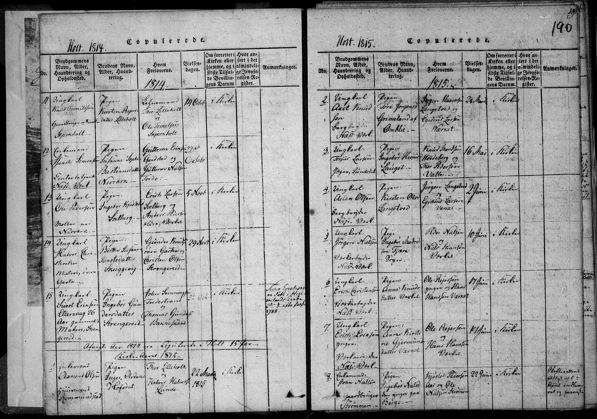Holt sokneprestkontor, SAK/1111-0021/F/Fa/L0005: Parish register (official) no. A 5, 1813-1821, p. 190