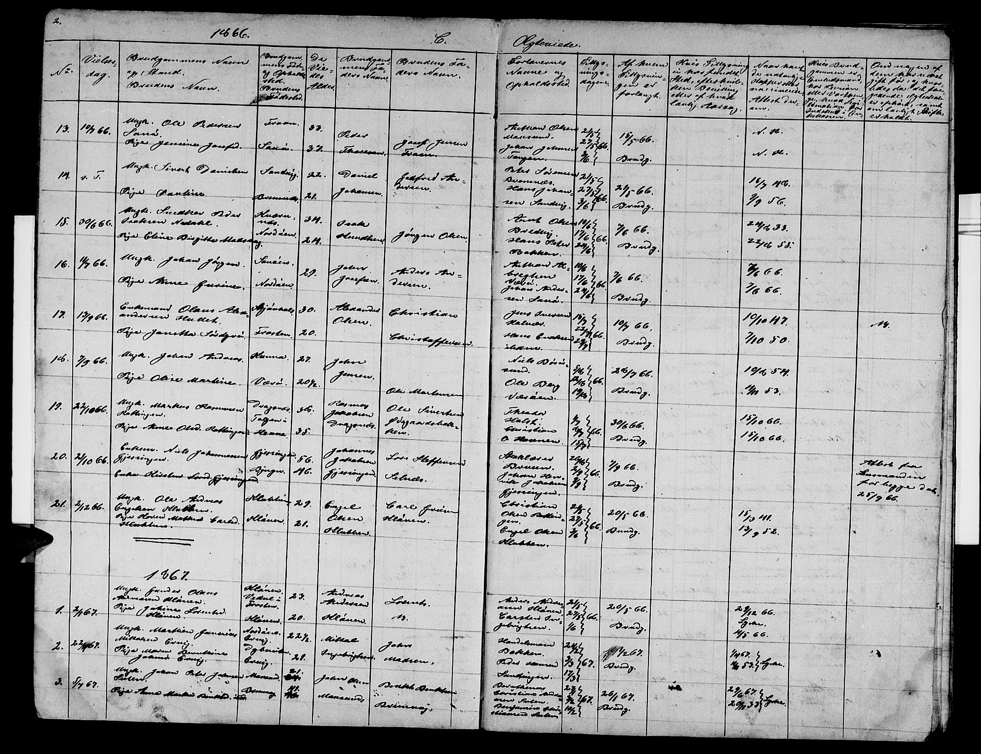 Ministerialprotokoller, klokkerbøker og fødselsregistre - Sør-Trøndelag, SAT/A-1456/640/L0584: Parish register (copy) no. 640C02, 1866-1877, p. 2