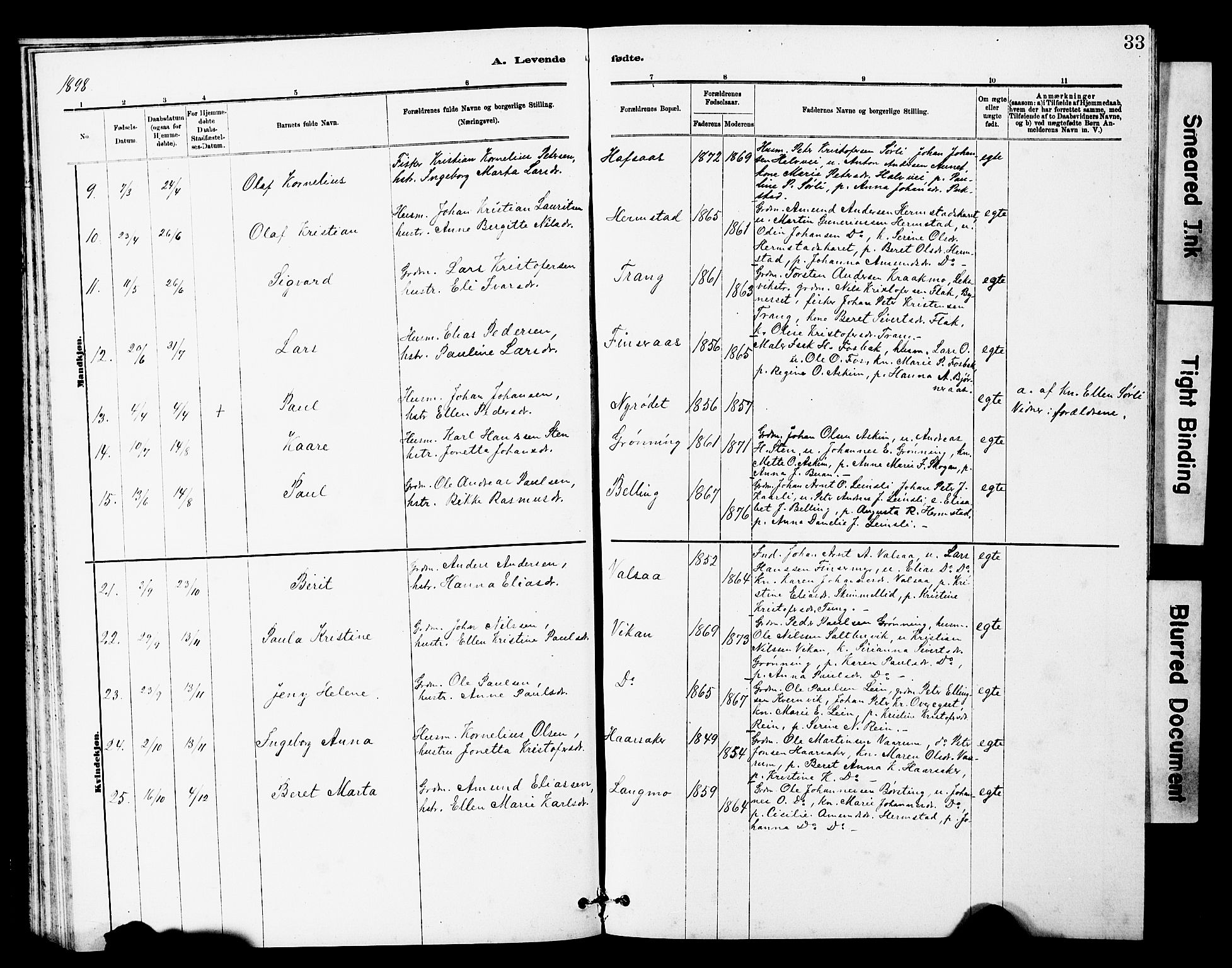 Ministerialprotokoller, klokkerbøker og fødselsregistre - Sør-Trøndelag, SAT/A-1456/646/L0628: Parish register (copy) no. 646C01, 1880-1903, p. 33