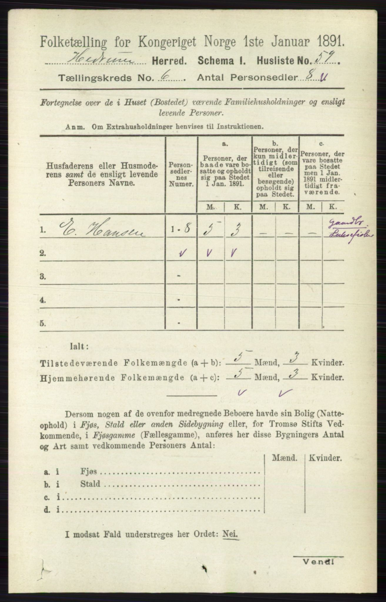 RA, 1891 census for 0727 Hedrum, 1891, p. 2535