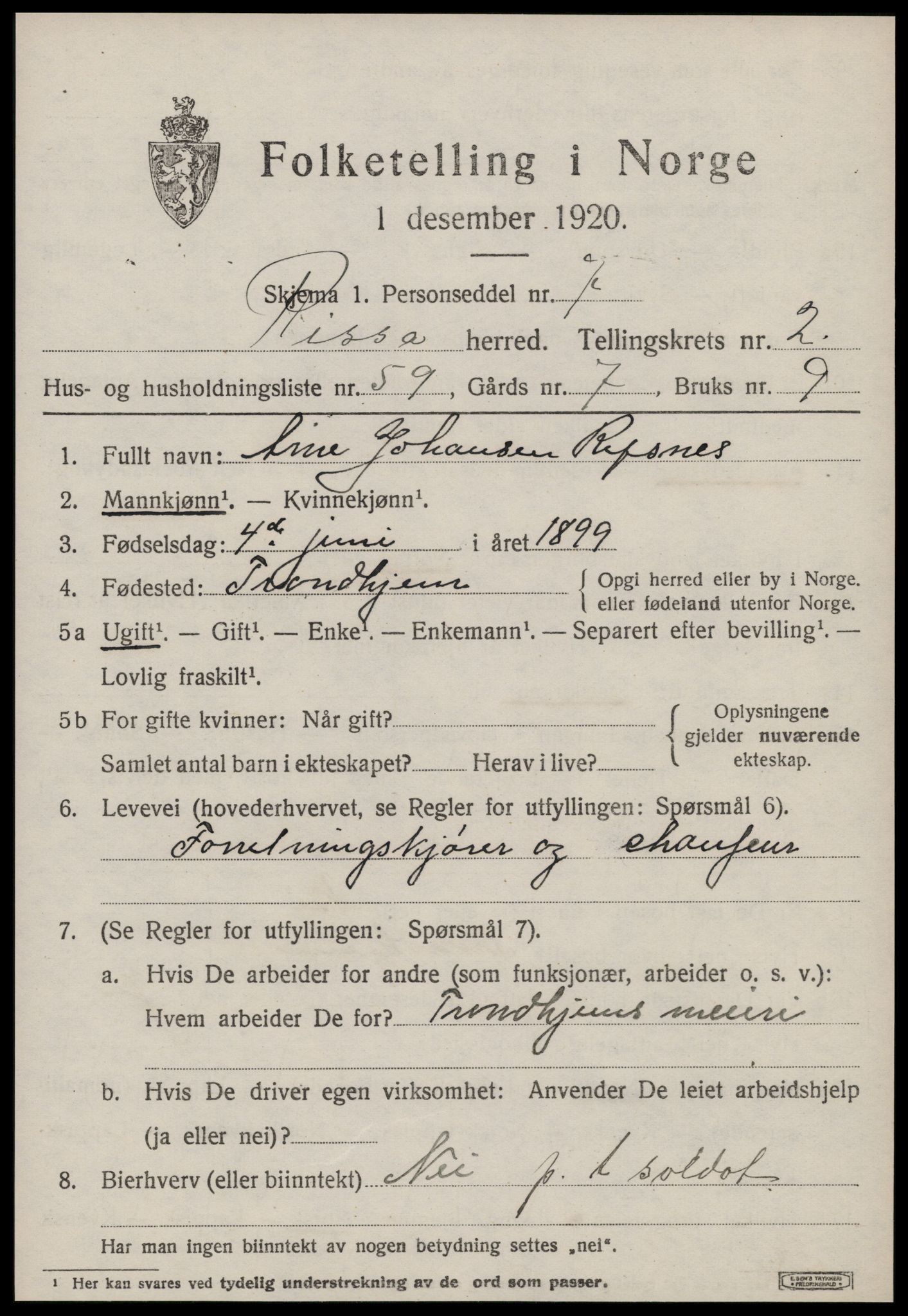 SAT, 1920 census for Rissa, 1920, p. 2383