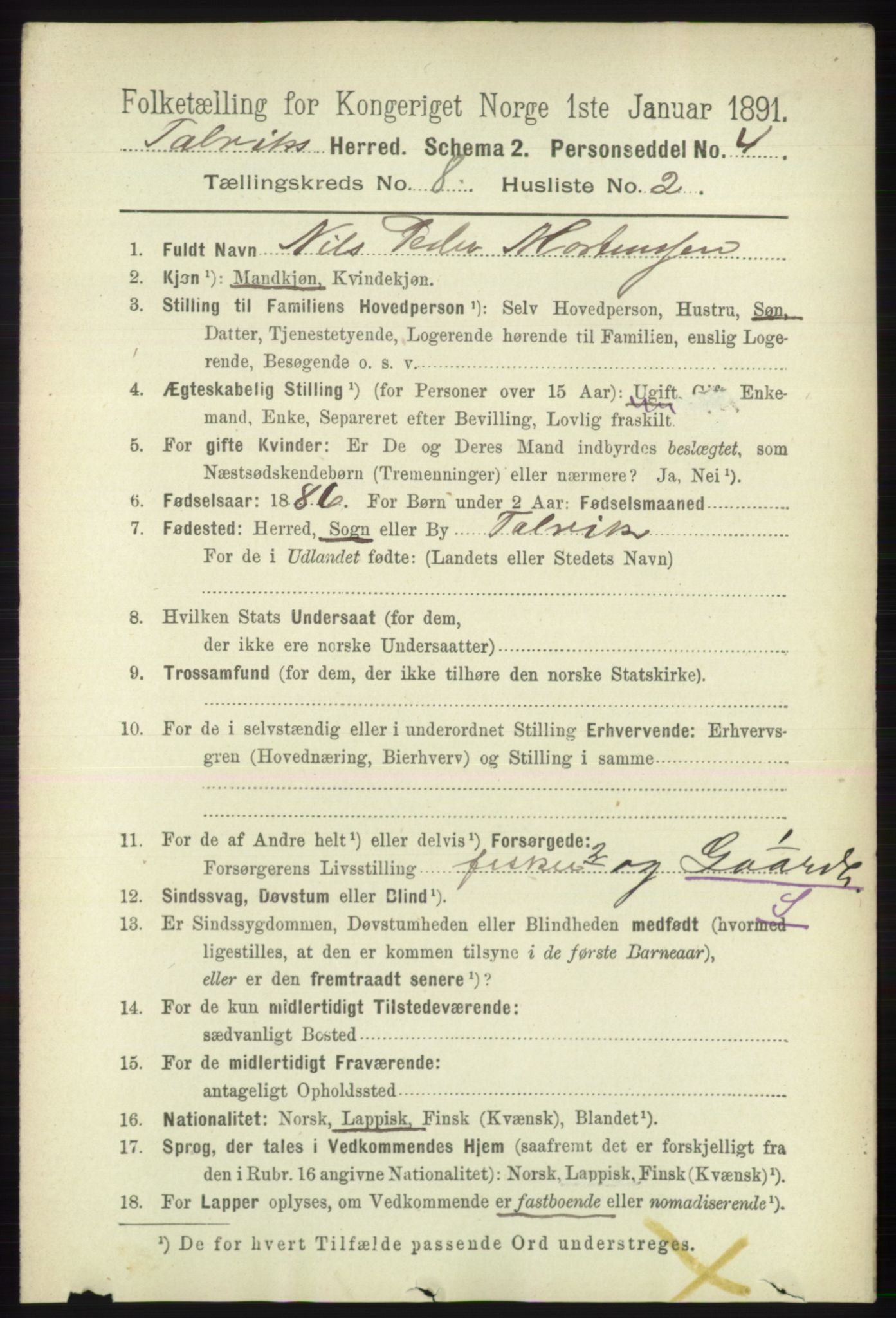 RA, 1891 census for 2013 Talvik, 1891, p. 2065