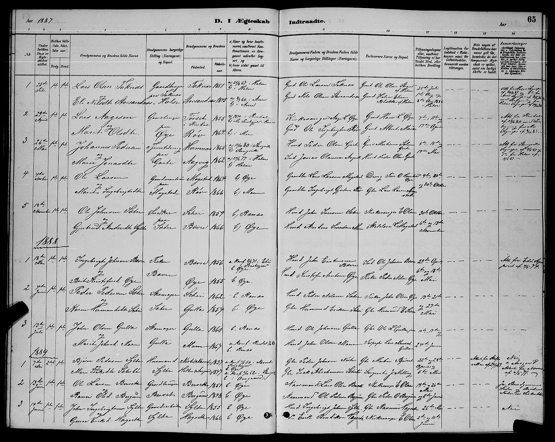 Ministerialprotokoller, klokkerbøker og fødselsregistre - Møre og Romsdal, AV/SAT-A-1454/595/L1052: Parish register (copy) no. 595C04, 1885-1900, p. 65