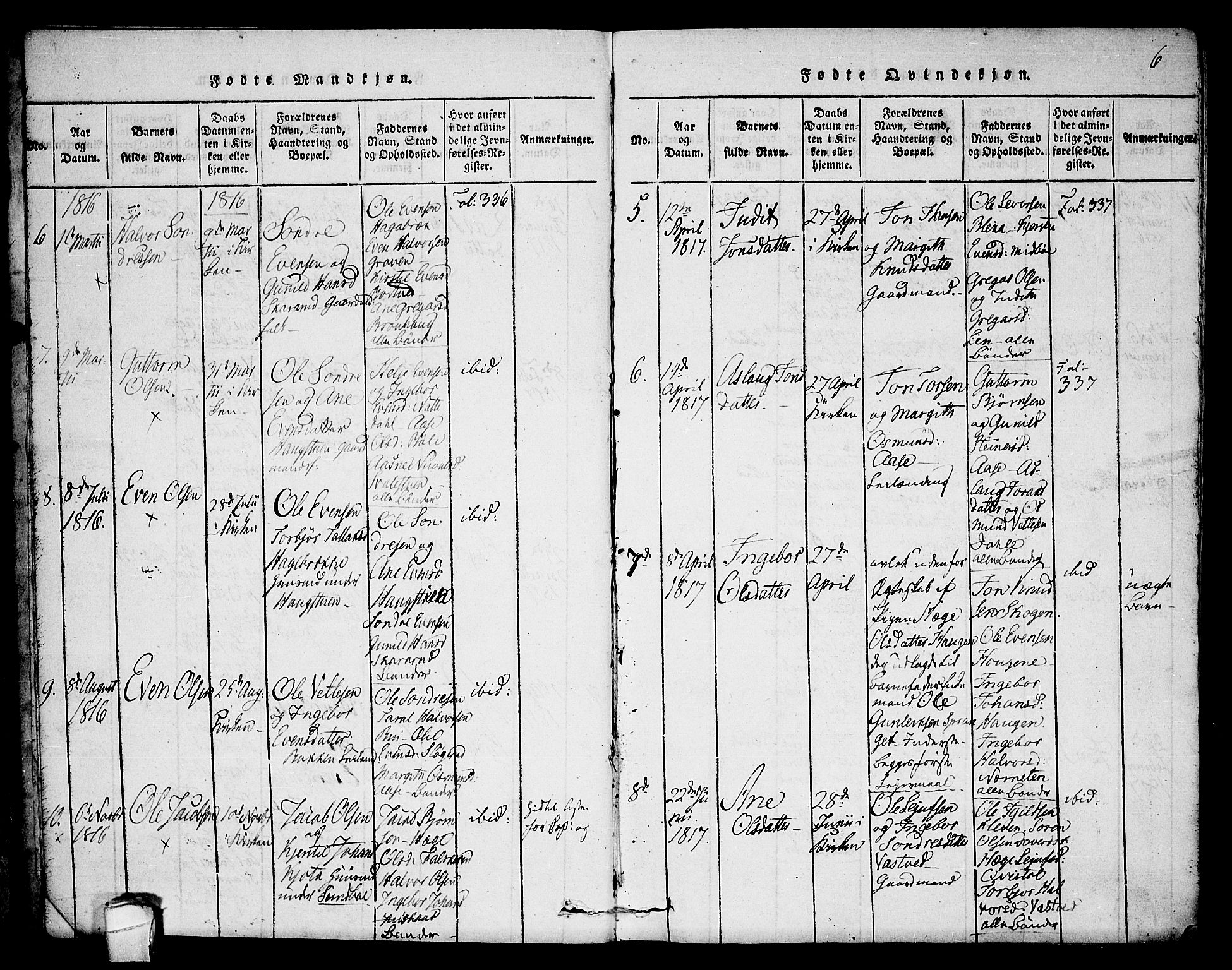 Seljord kirkebøker, SAKO/A-20/F/Fb/L0001: Parish register (official) no. II 1, 1815-1831, p. 6