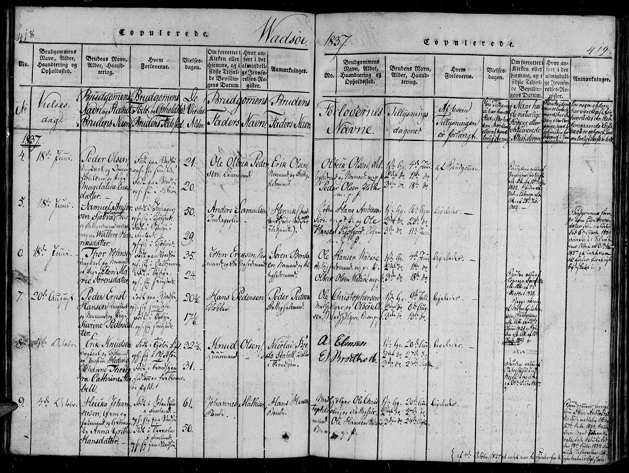 Vadsø sokneprestkontor, AV/SATØ-S-1325/H/Ha/L0003kirke: Parish register (official) no. 3 /1, 1821-1839, p. 418-419