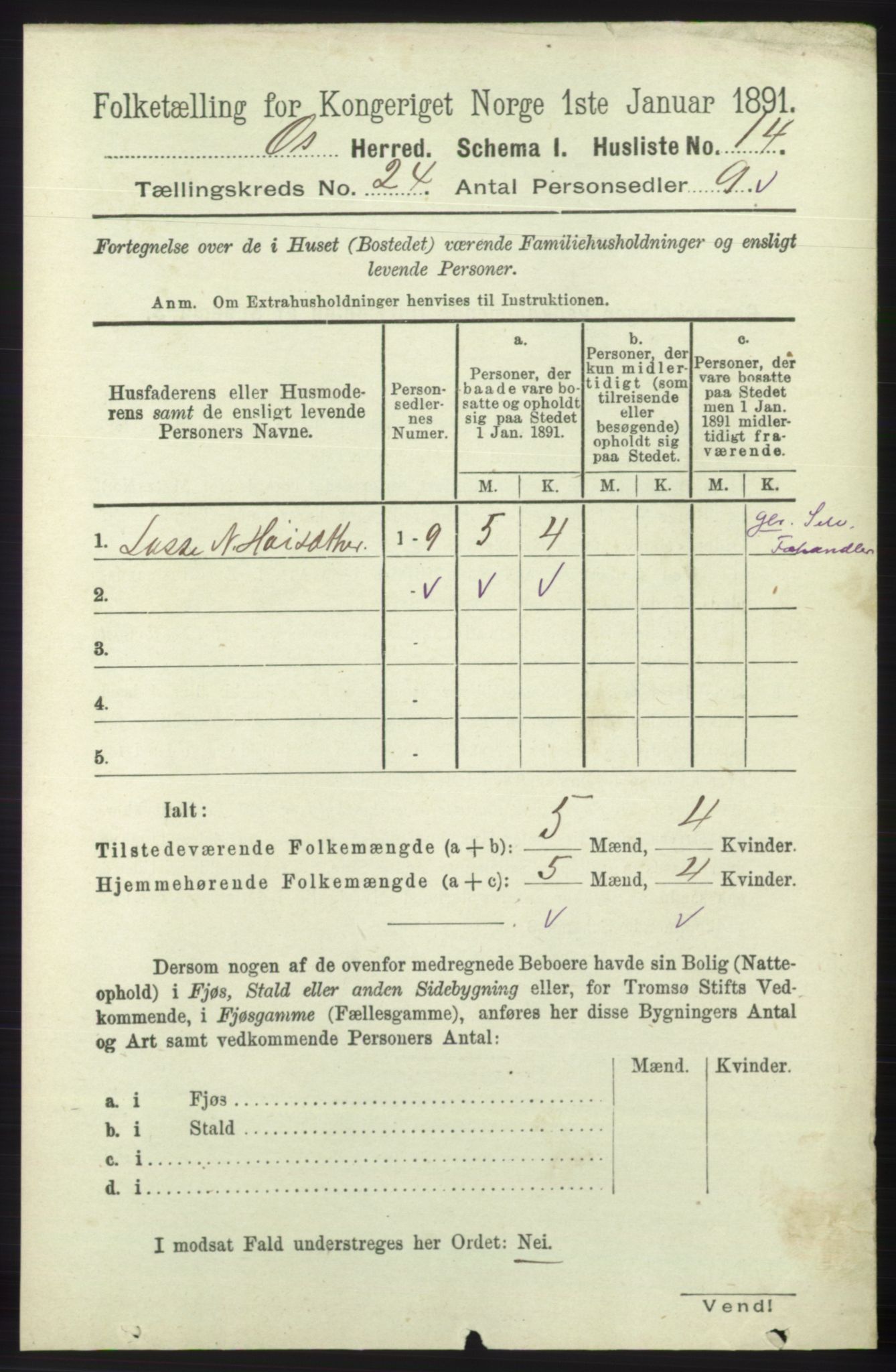 RA, 1891 census for 1243 Os, 1891, p. 5201