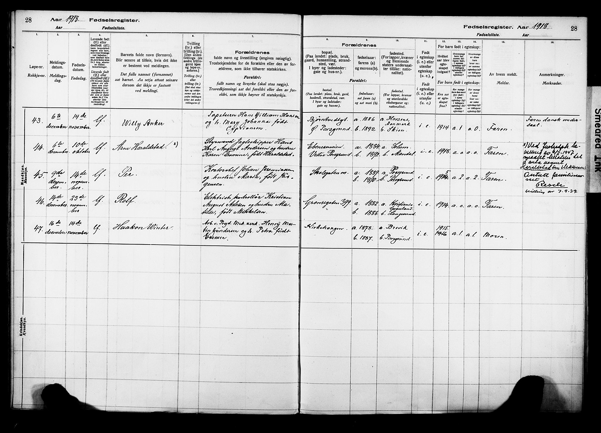 Porsgrunn kirkebøker , AV/SAKO-A-104/J/Ja/L0001: Birth register no. 1, 1916-1929, p. 28