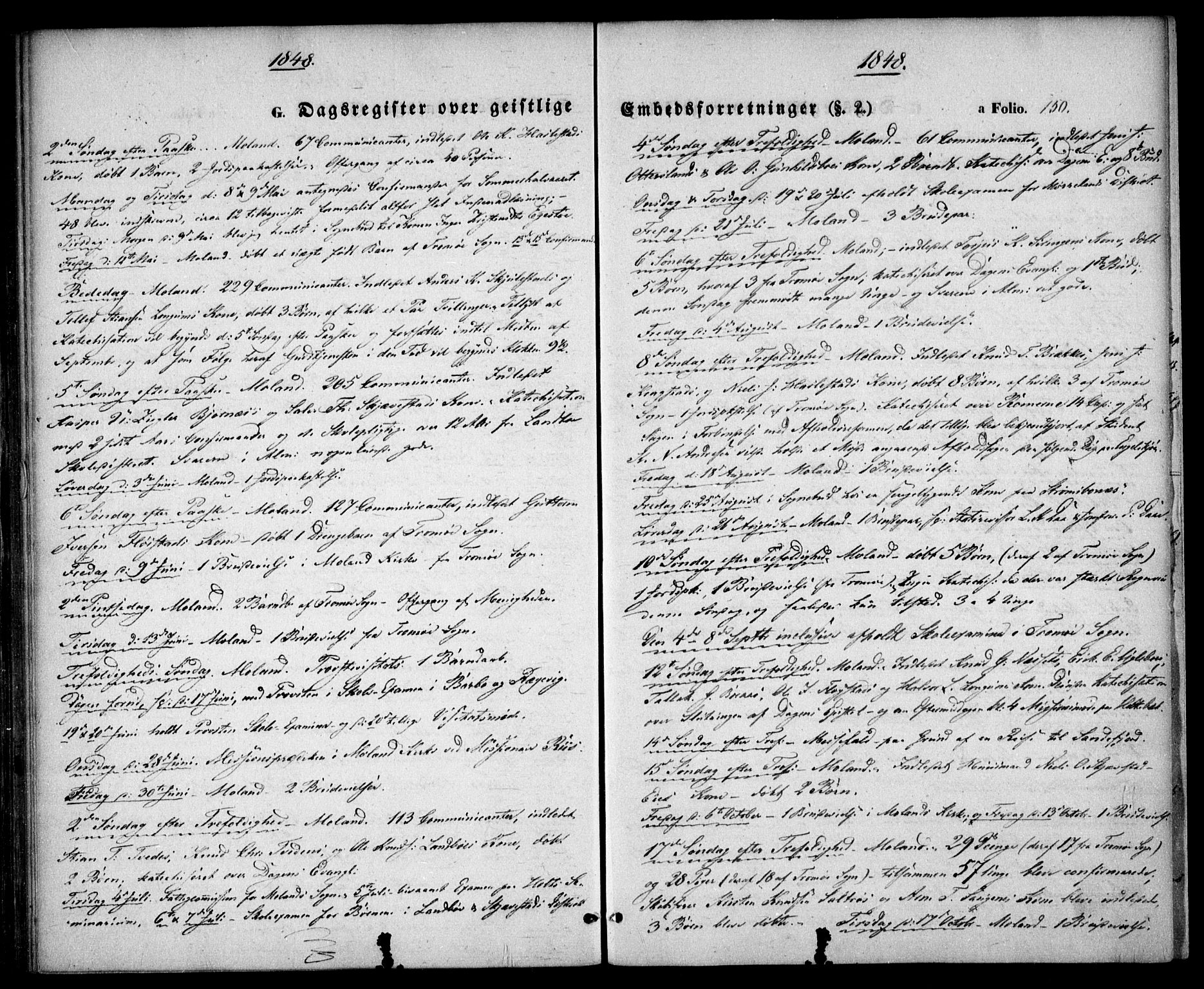 Austre Moland sokneprestkontor, SAK/1111-0001/F/Fa/Faa/L0007: Parish register (official) no. A 7, 1847-1857, p. 150