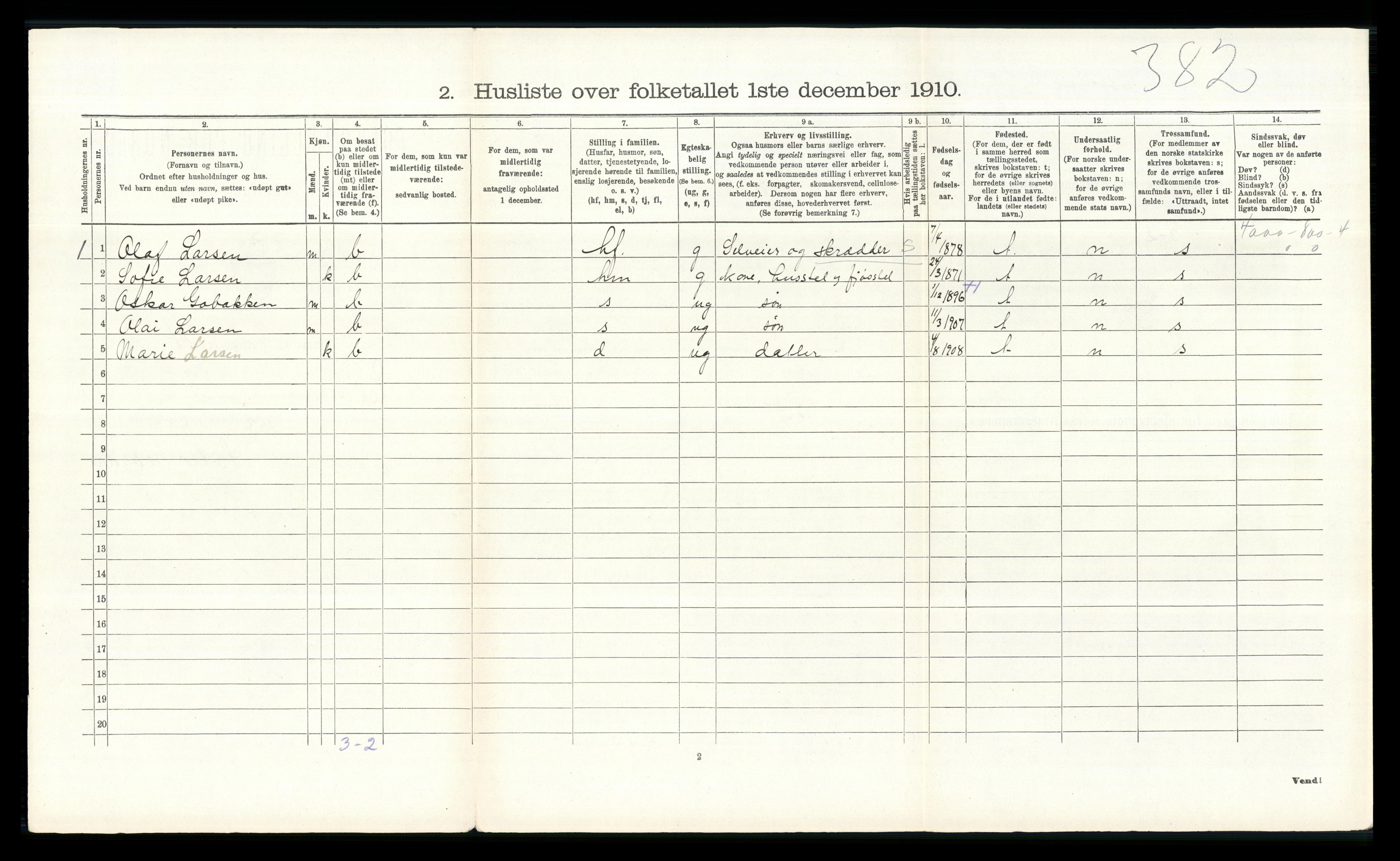 RA, 1910 census for Elverum, 1910, p. 2904