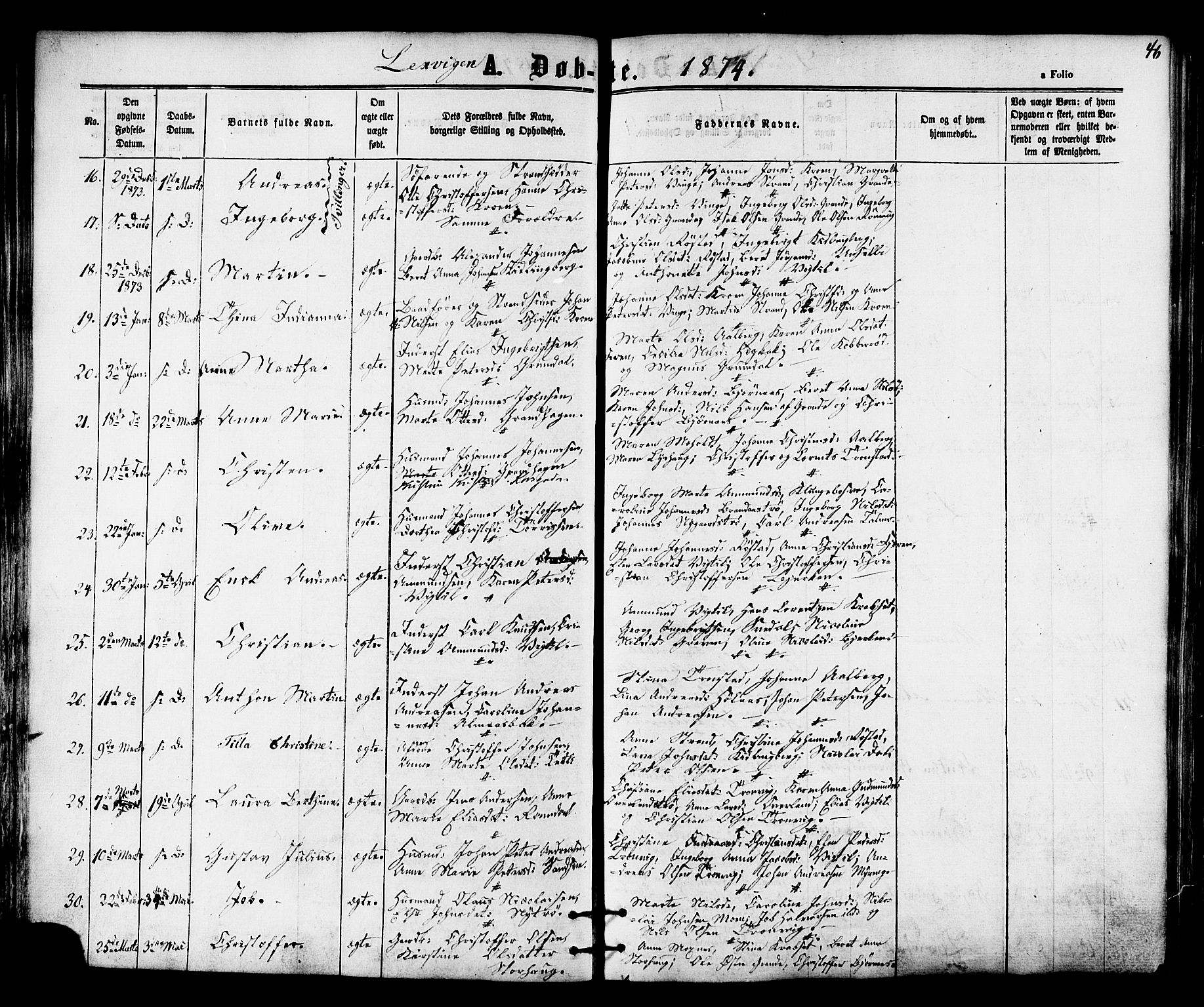 Ministerialprotokoller, klokkerbøker og fødselsregistre - Nord-Trøndelag, SAT/A-1458/701/L0009: Parish register (official) no. 701A09 /1, 1864-1882, p. 46