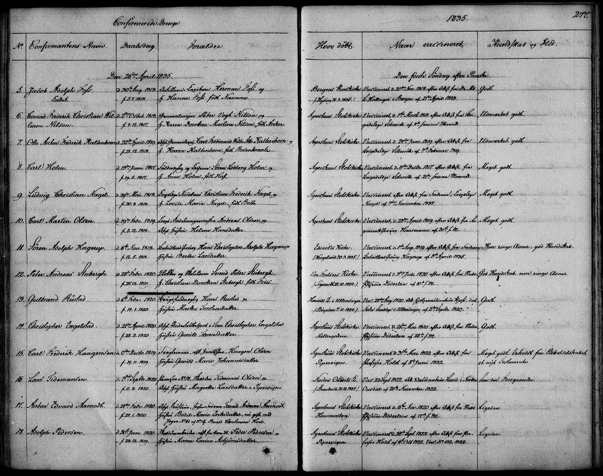 Garnisonsmenigheten Kirkebøker, SAO/A-10846/F/Fa/L0006: Parish register (official) no. 6, 1828-1841, p. 277