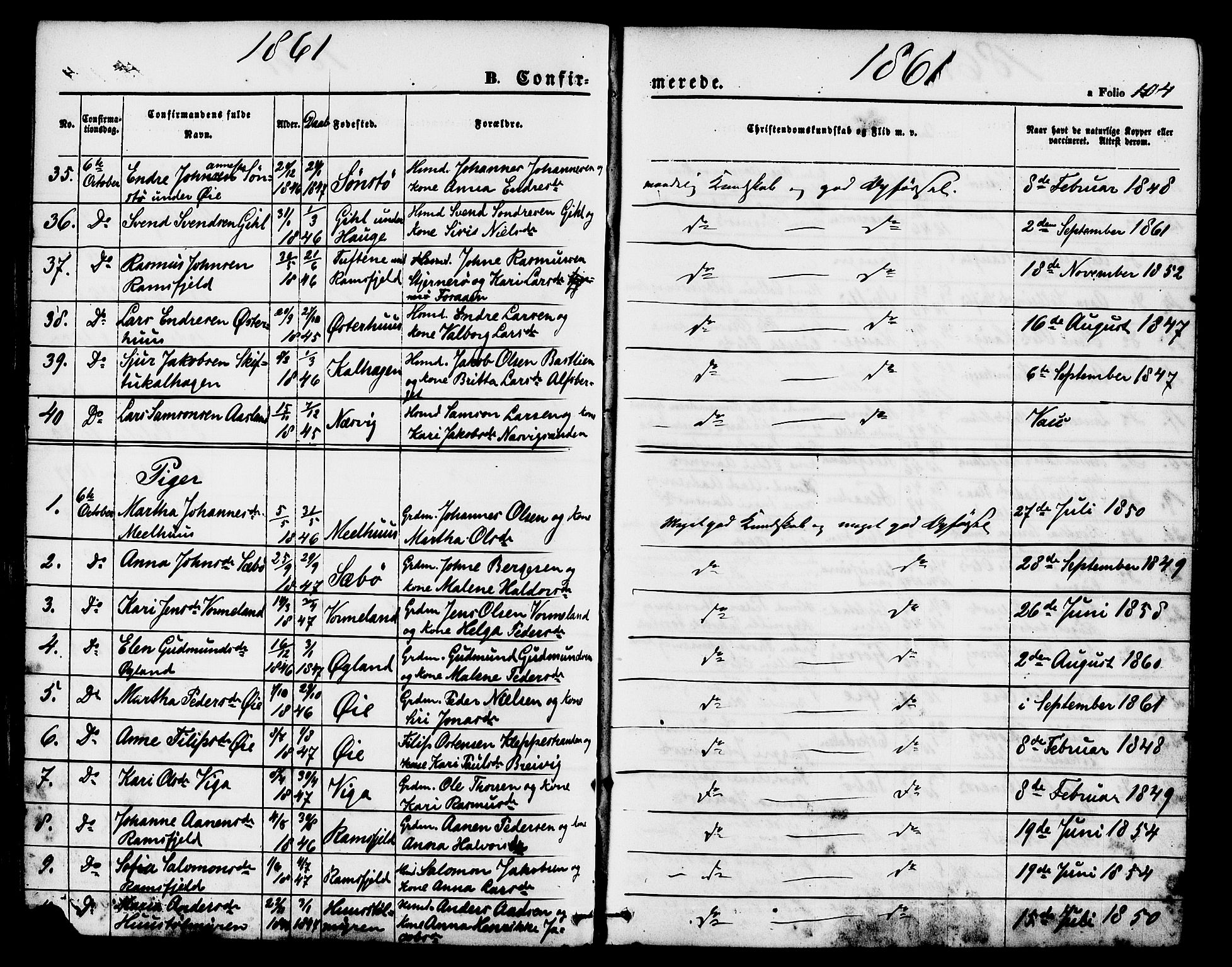 Hjelmeland sokneprestkontor, AV/SAST-A-101843/01/IV/L0011: Parish register (official) no. A 11, 1861-1878, p. 104