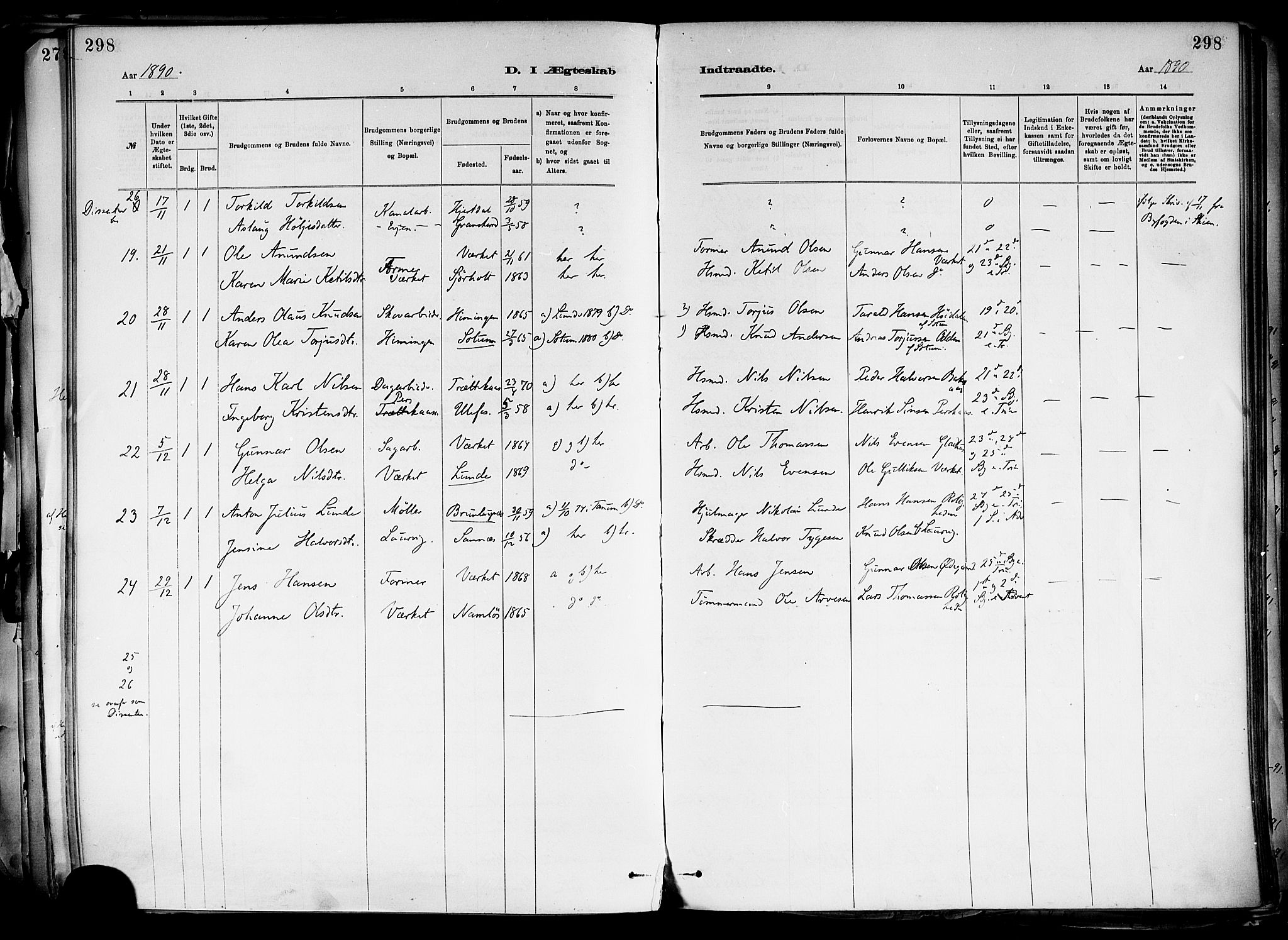 Holla kirkebøker, SAKO/A-272/F/Fa/L0008: Parish register (official) no. 8, 1882-1897, p. 298