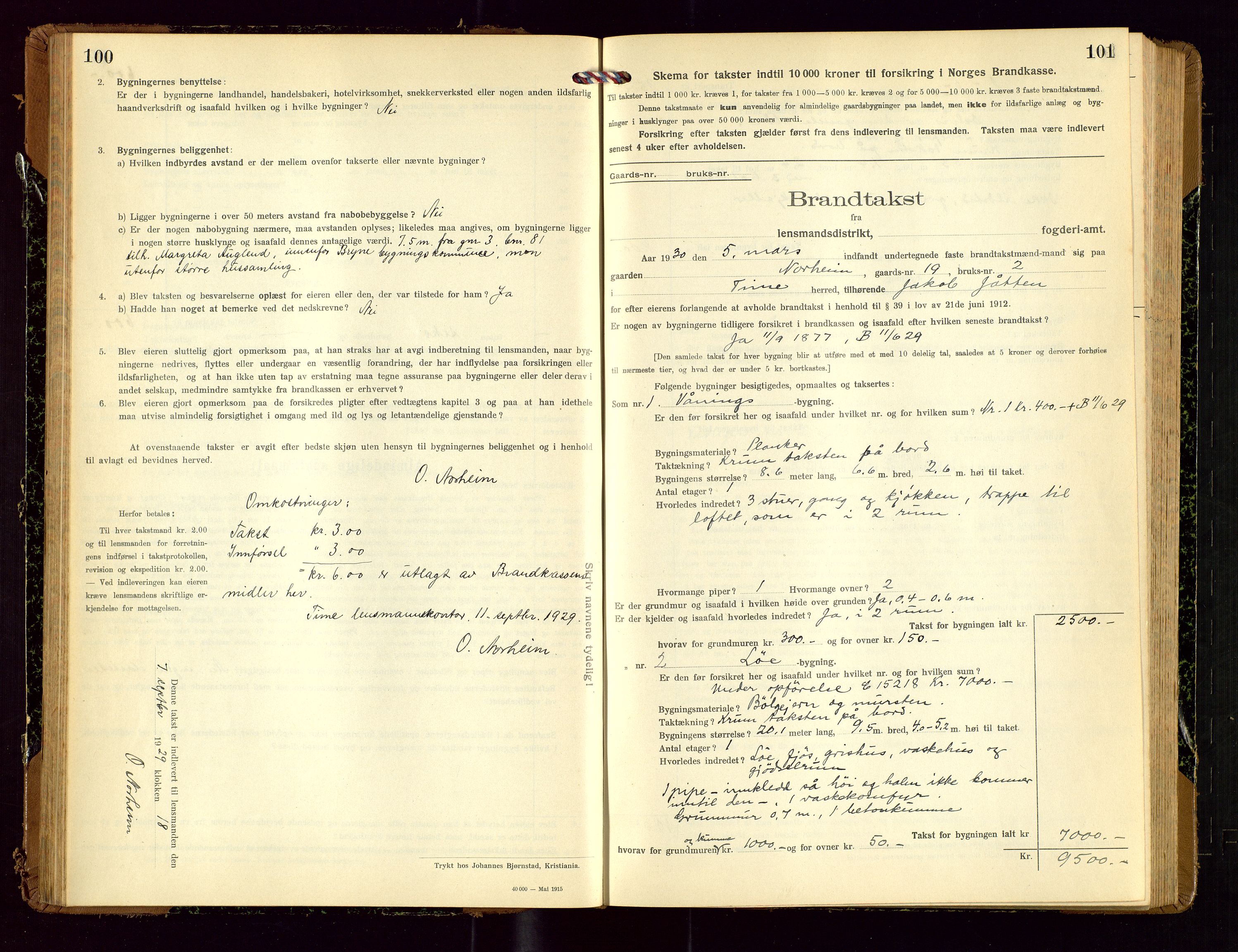 Time lensmannskontor, SAST/A-100420/Gob/L0002: Branntakstprotokoll, 1919-1952, p. 100-101