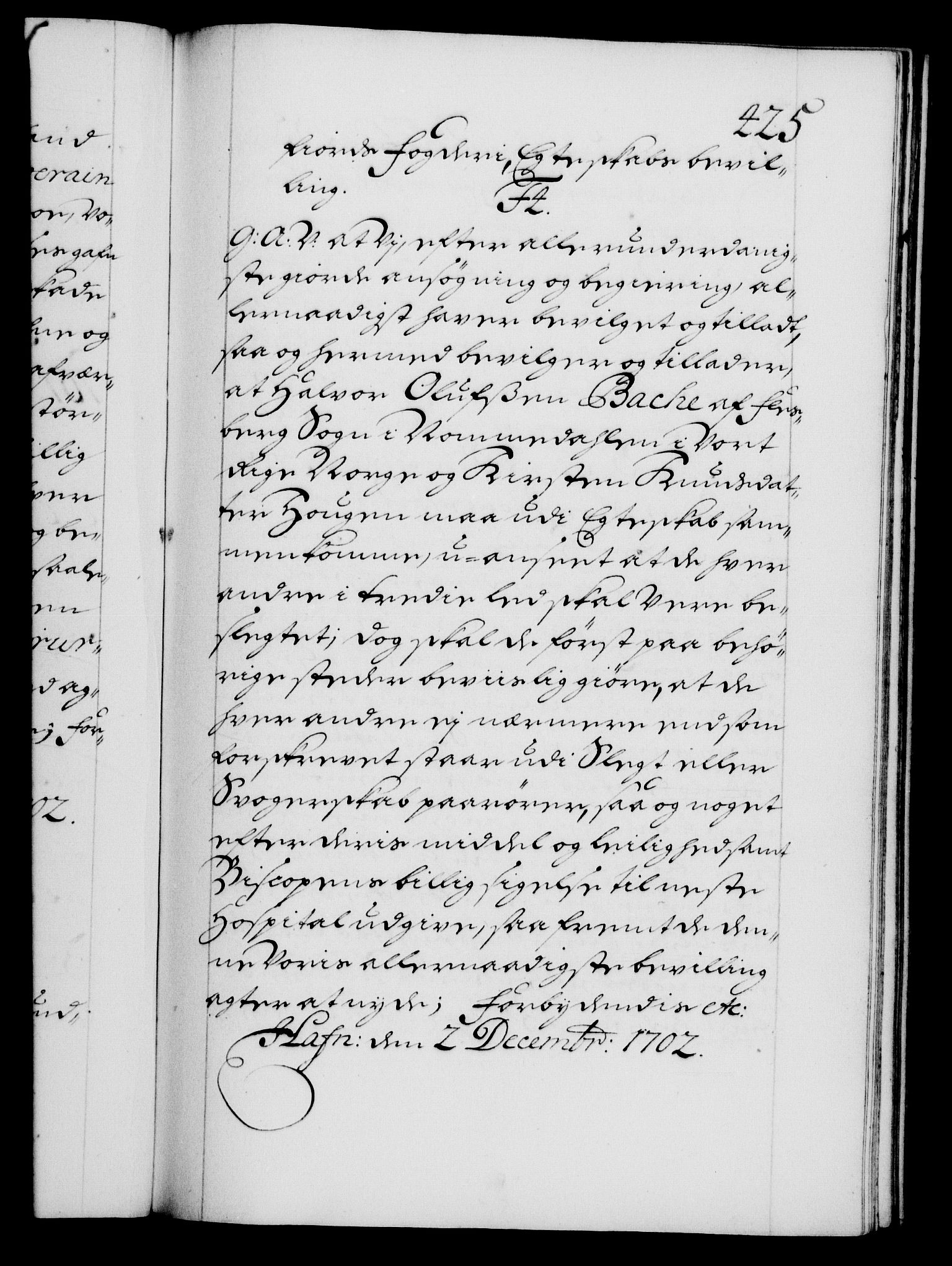 Danske Kanselli 1572-1799, AV/RA-EA-3023/F/Fc/Fca/Fcaa/L0018: Norske registre, 1699-1703, p. 425a